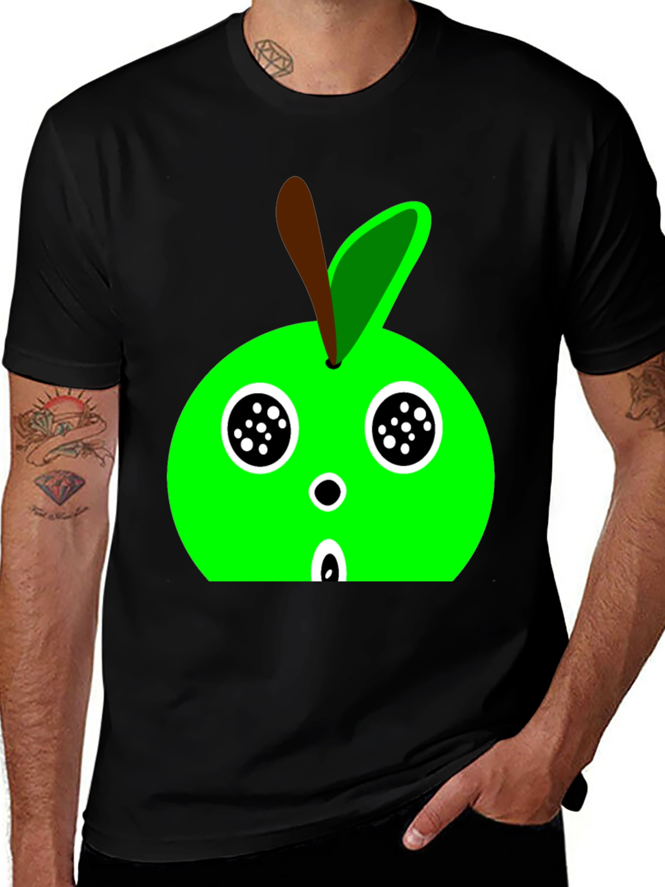 Variant 21 of Cartoon Apple Graphic Tee - Black