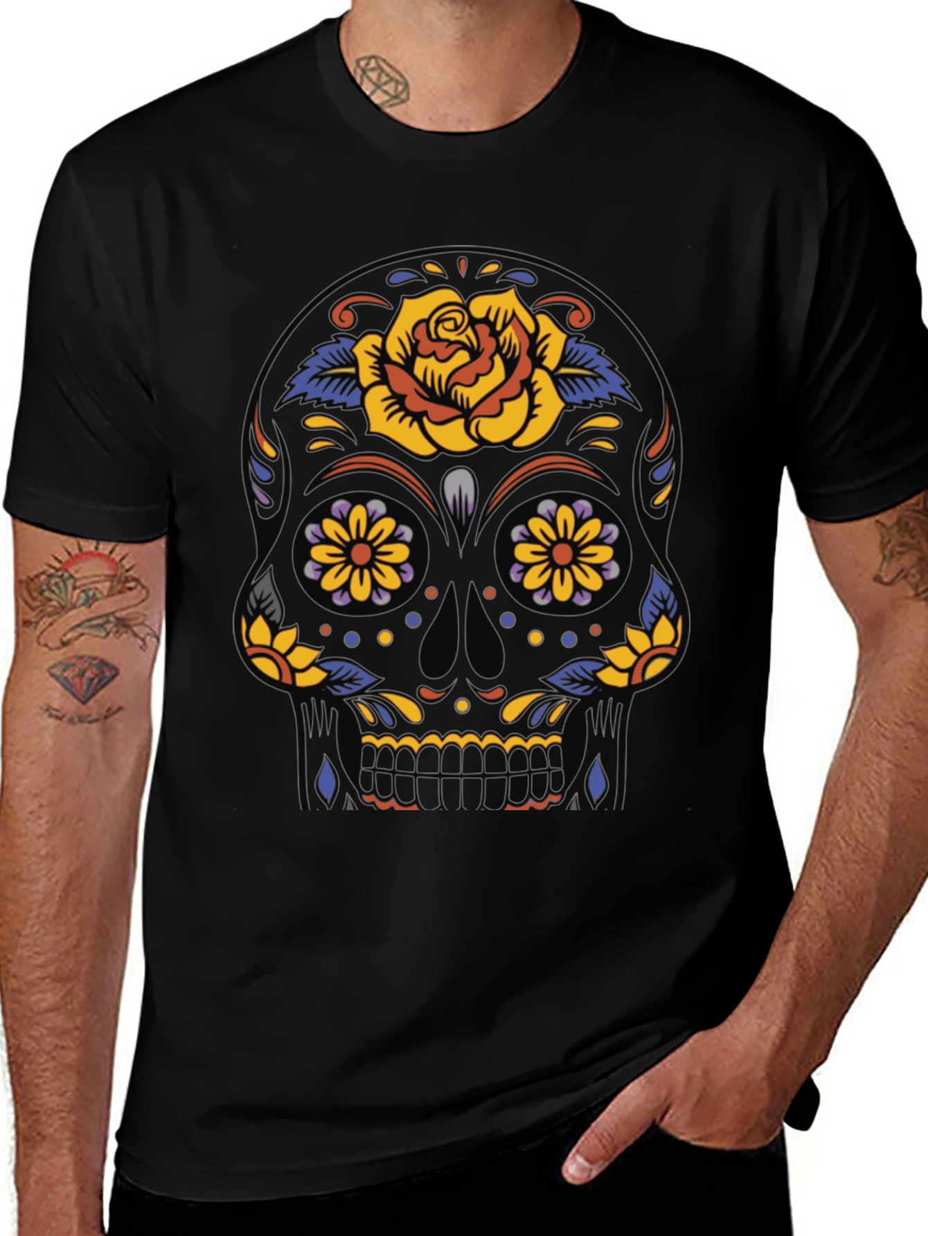 Variant 12 of Sugar Skull Graphic Tee - Day of the Dead Style