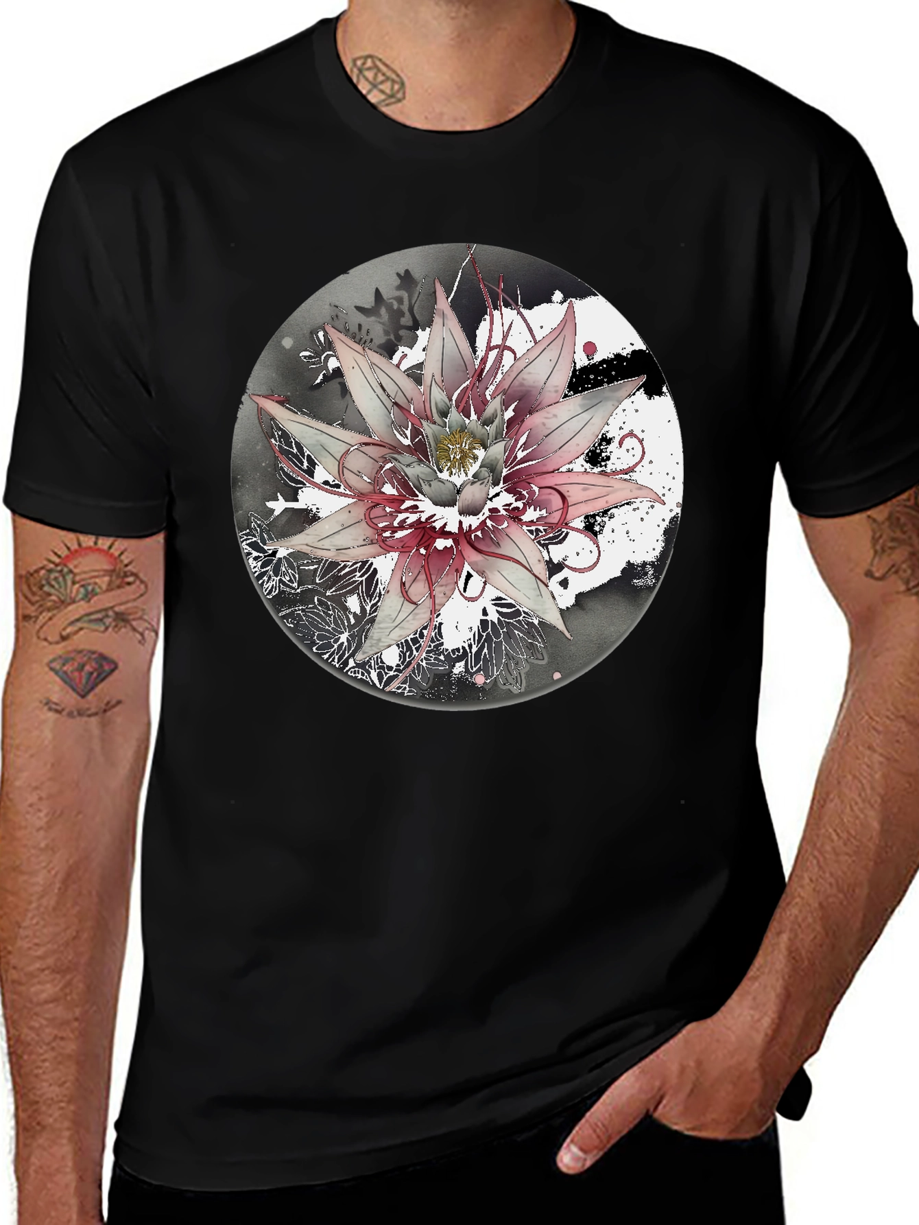 Variant 24 of Floral Graphic Black Crew Neck T-Shirt
