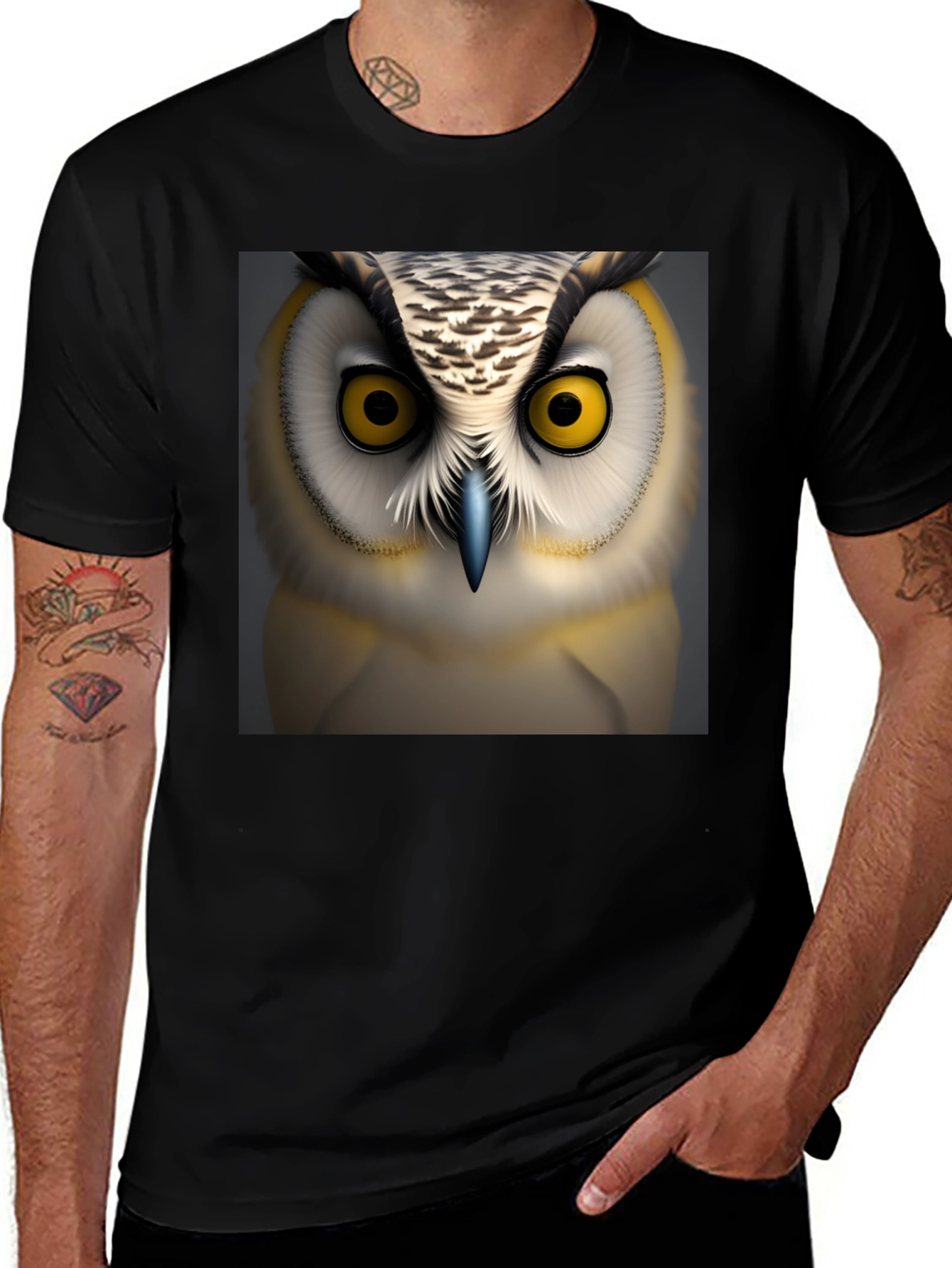 Variant 4 of Owl Face Graphic Print Black T-Shirt