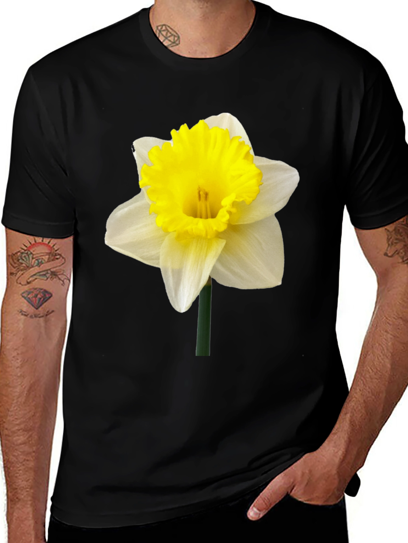 Daffodil Flower Graphic T-Shirt - Black Casual Tee