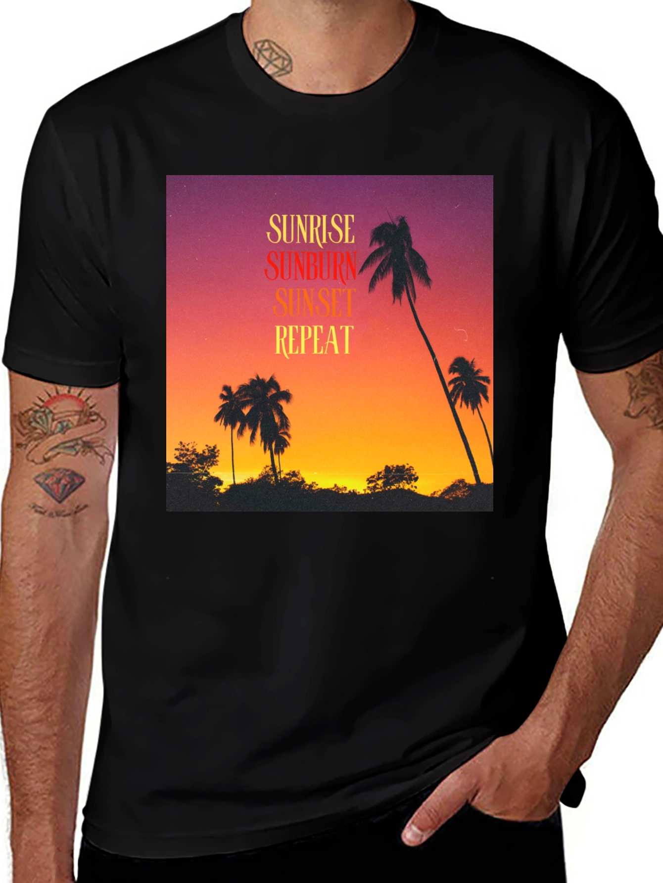 Variant 10 of Sunrise Sunburn Sunset Repeat Graphic Tee