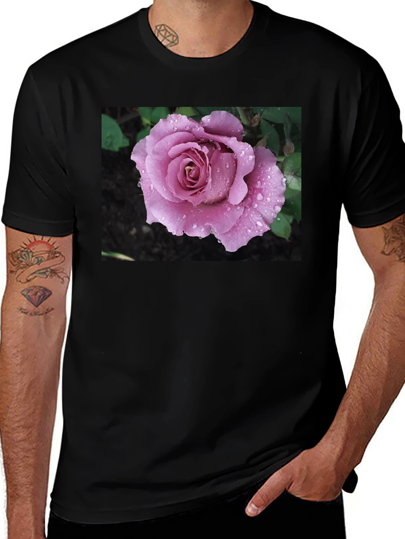 Variant 2 of Rose Graphic T-Shirt, Black Cotton Blend