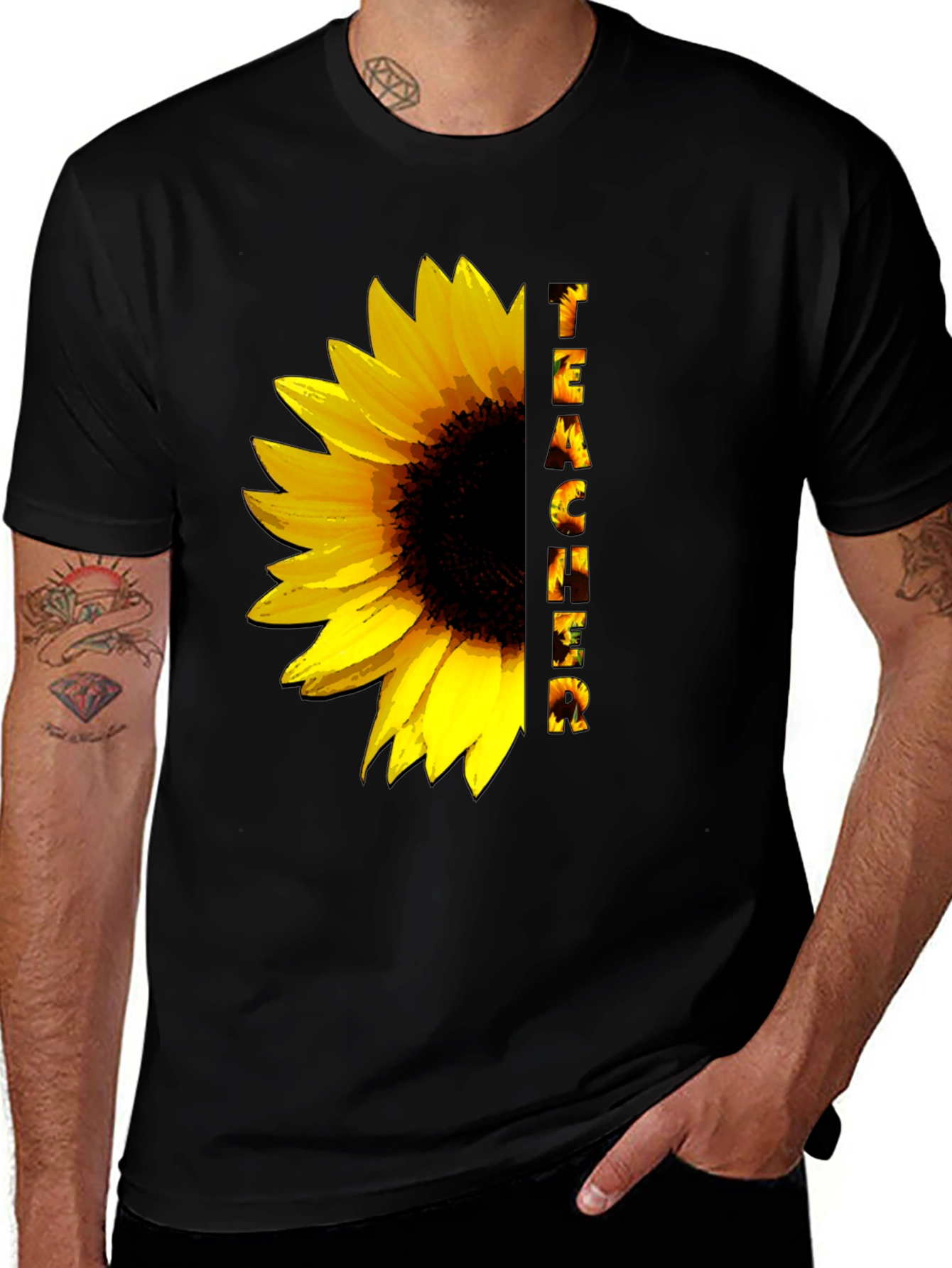 Variant 24 of Sunflower Teacher Graphic Tee - Unisex Black T-Shirt