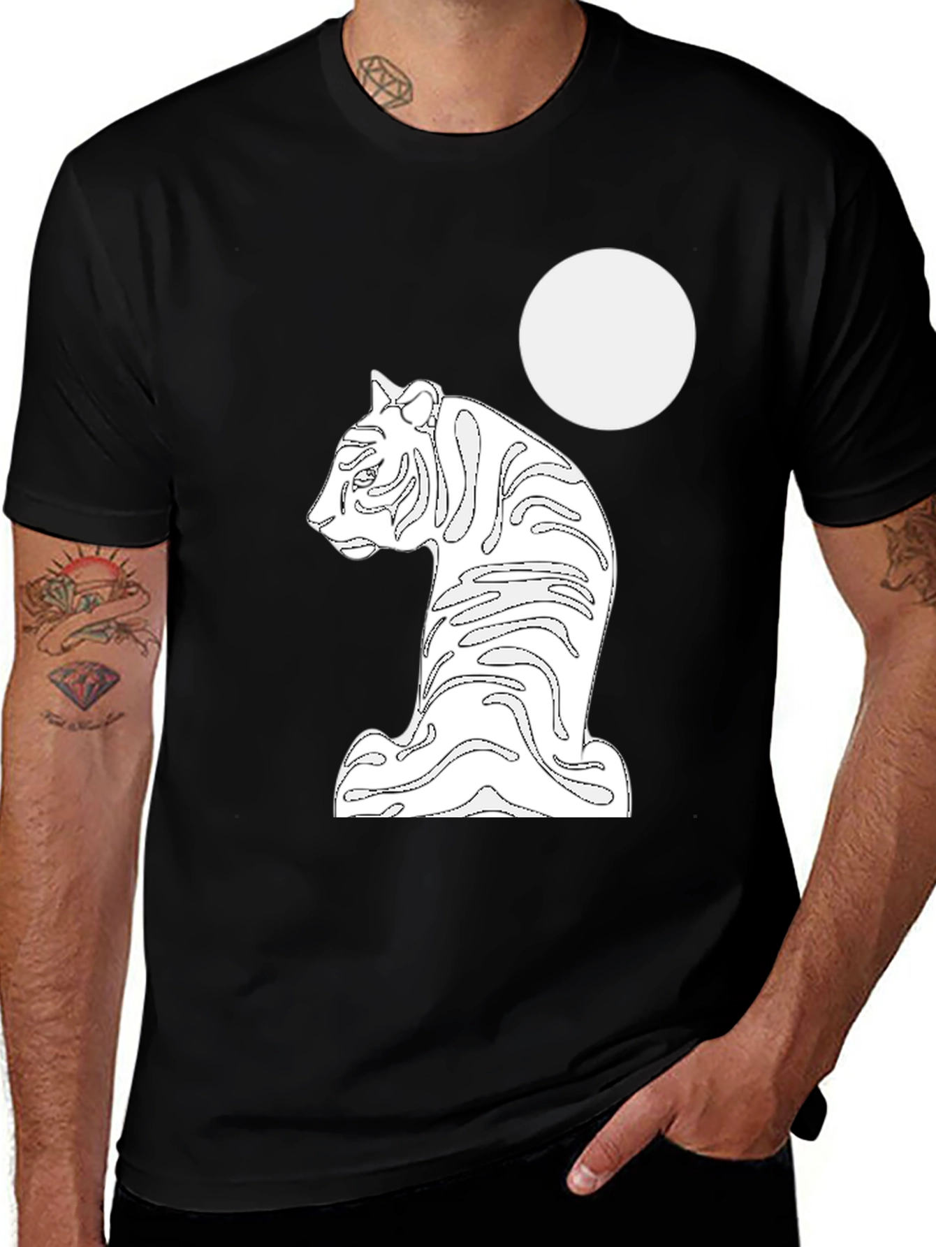 Variant 10 of Men's Black Graphic Tee - Tiger & Moon Design