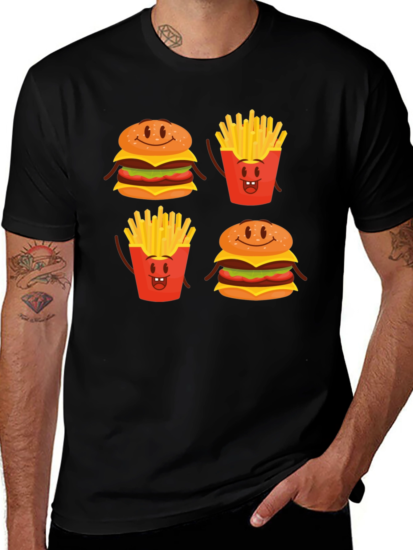 Variant 20 of Funny Cartoon Food T-Shirt - Burger & Fries