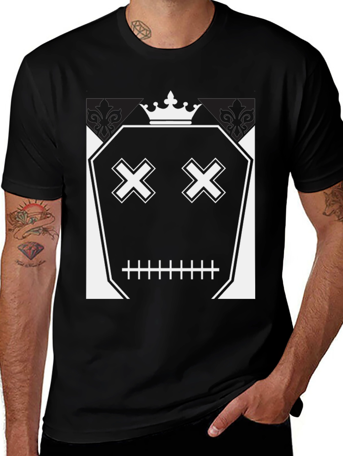 Variant 4 of Crown Skull Face Graphic T-Shirt - Men's Black Tee