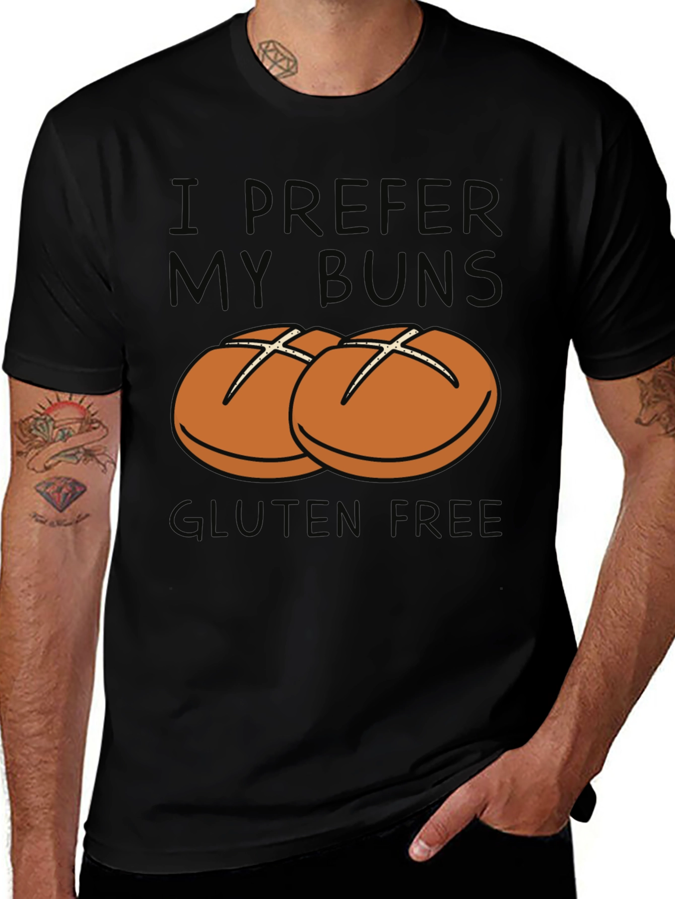 Variant 25 of Gluten-Free Buns Graphic Tee - Black T-Shirt
