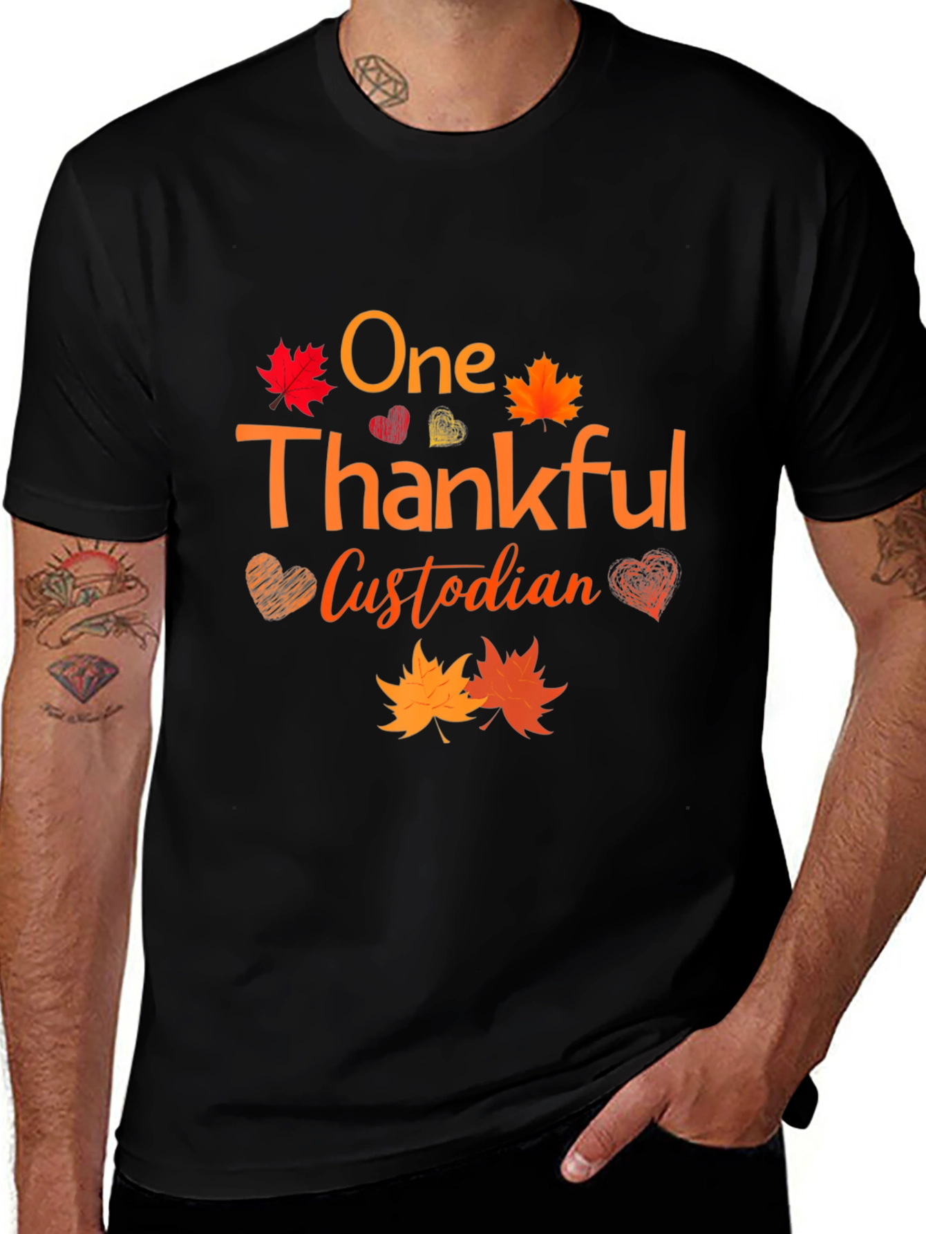 Variant 26 of Thankful Custodian T-Shirt - Autumn Leaves Design
