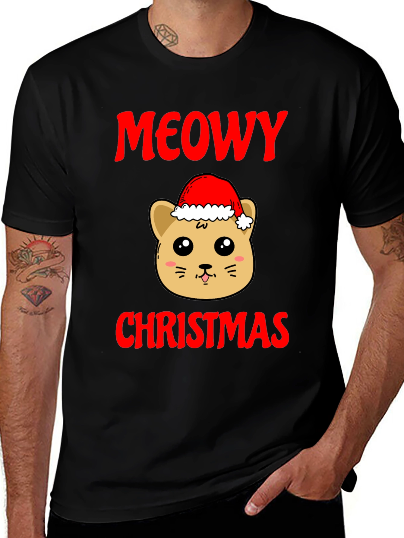 Variant 5 of Meowy Christmas Black T-Shirt