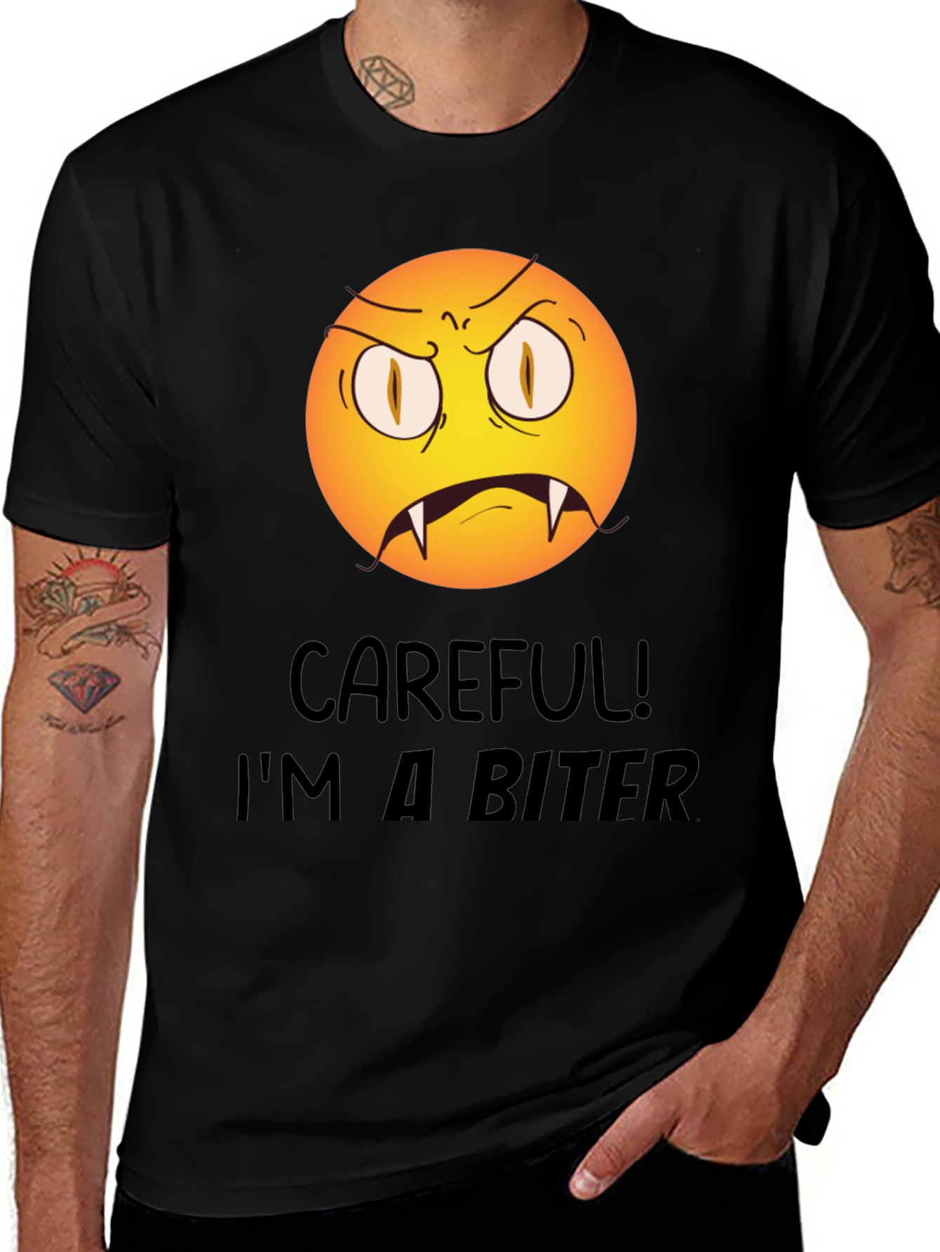 Variant 2 of Funny Biter Emoji Graphic T-Shirt - Black