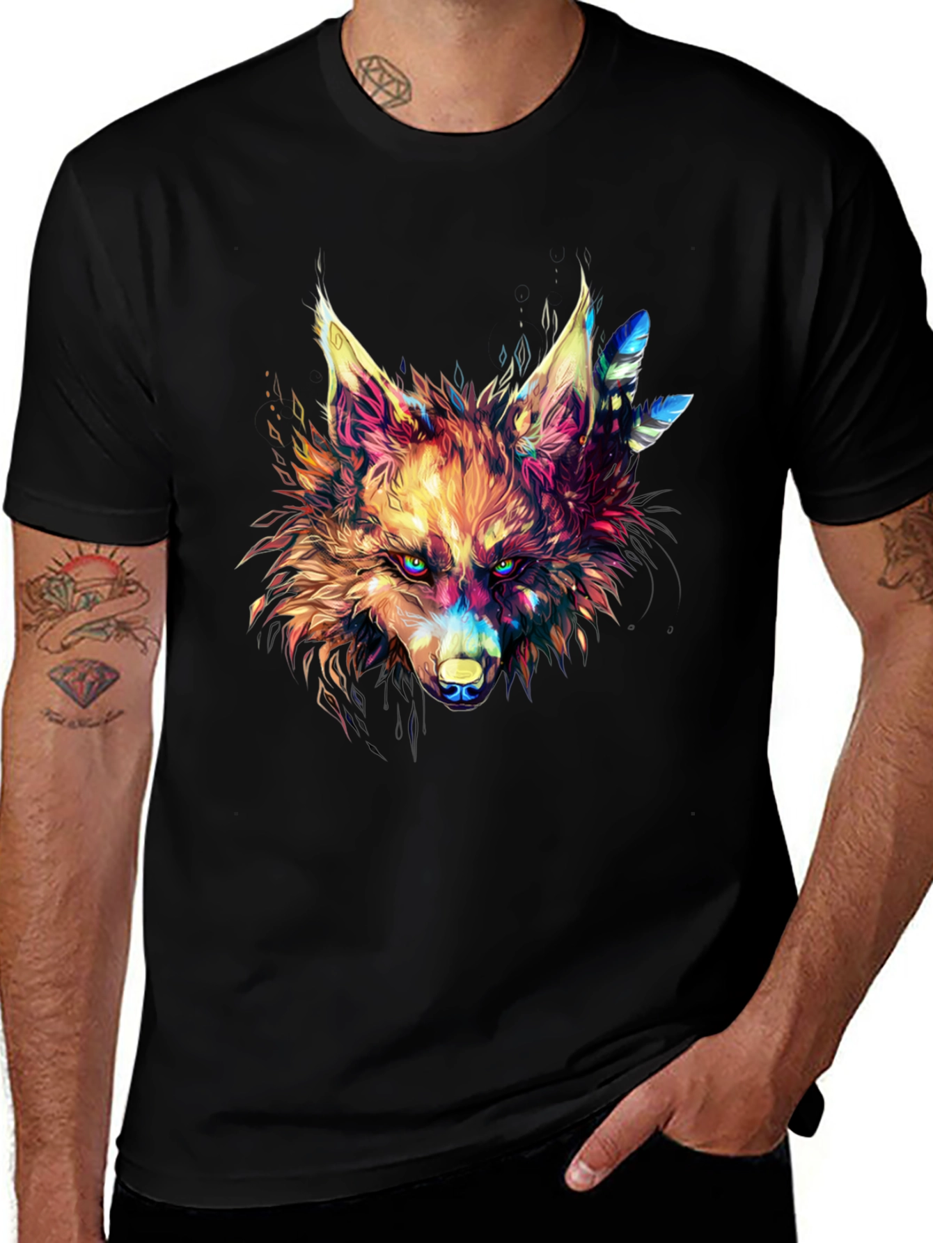 Variant 13 of Vibrant Wolf Graphic Black T-Shirt