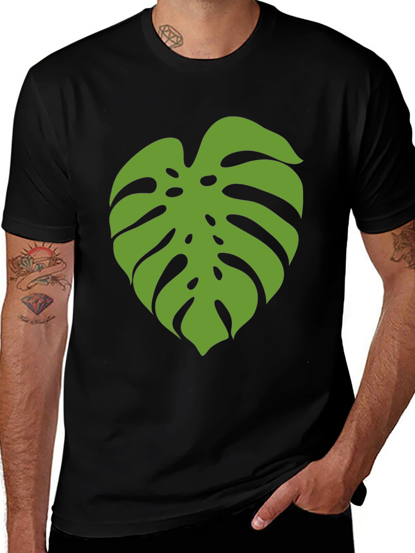 Monstera Leaf Graphic Tee - Black