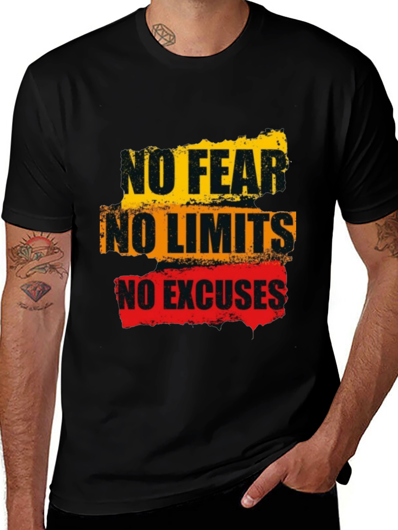 Variant 30 of Motivational Graphic Tee: No Fear, Limits, Excuses - Black