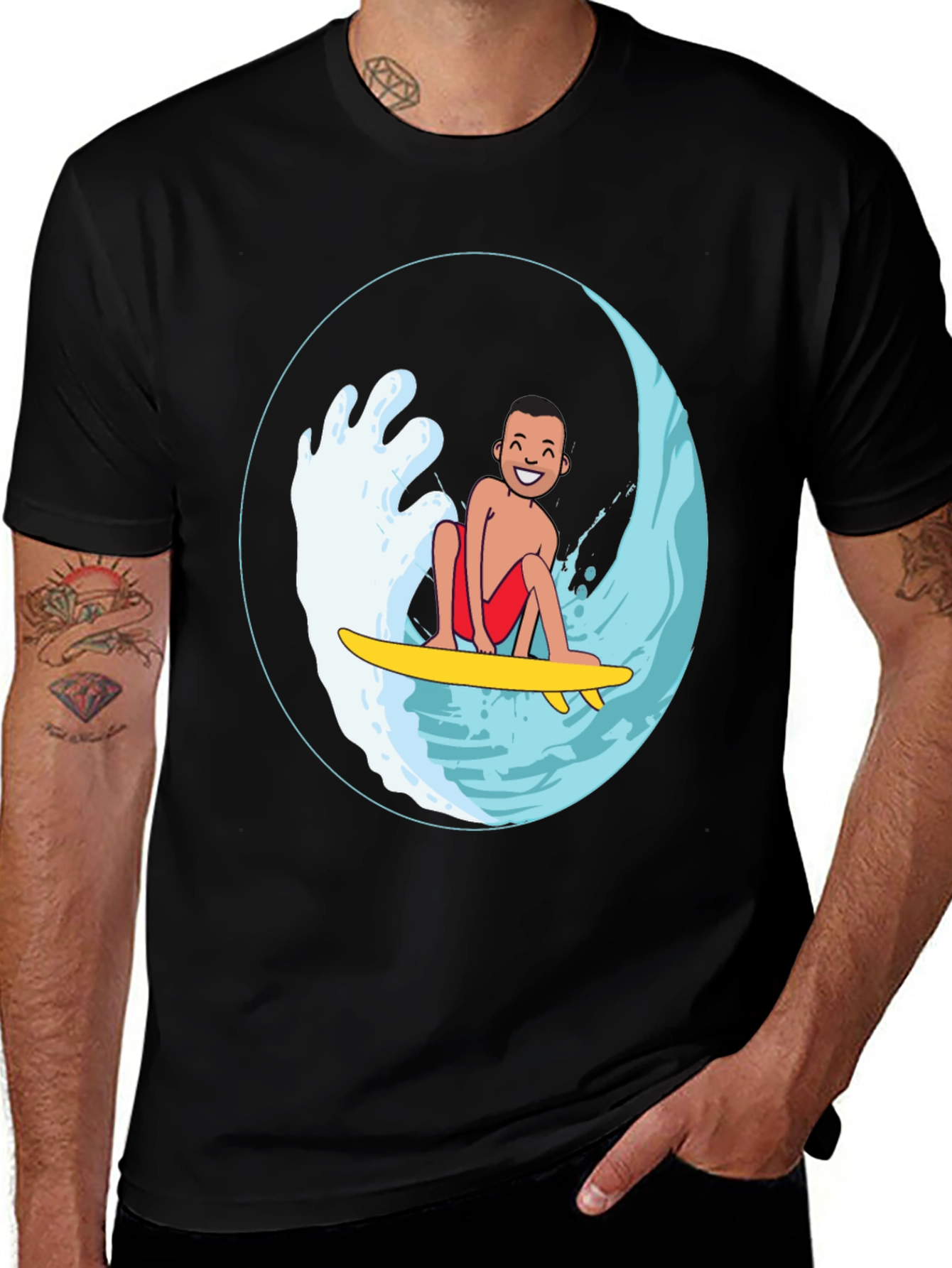 Variant 30 of Surfer Dude Graphic T-Shirt - Black