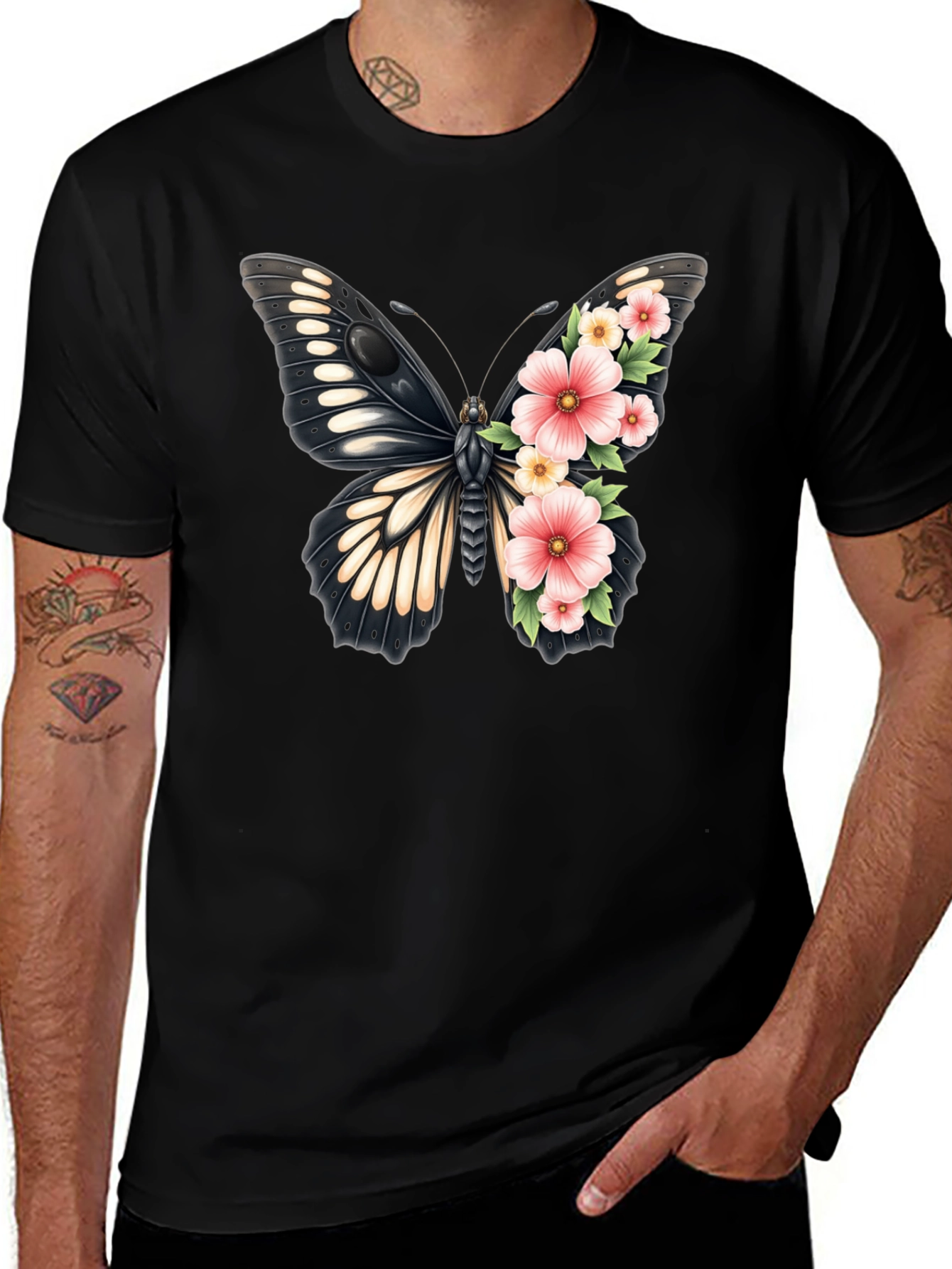 Variant 11 of Butterfly Floral Graphic Black T-Shirt