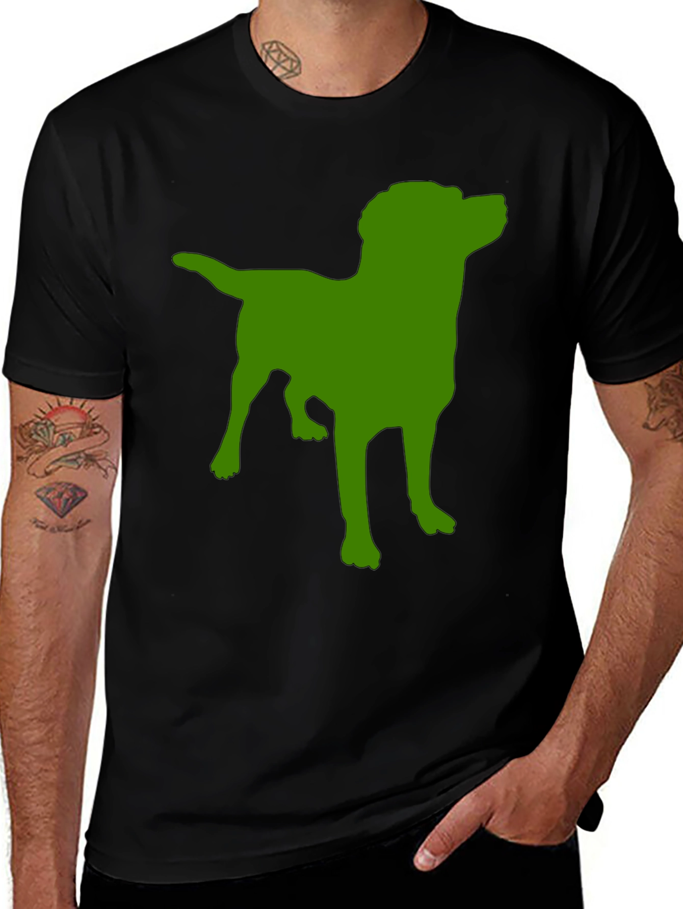 Variant 20 of Dog Silhouette Graphic Tee - Black Cotton Casual Shirt