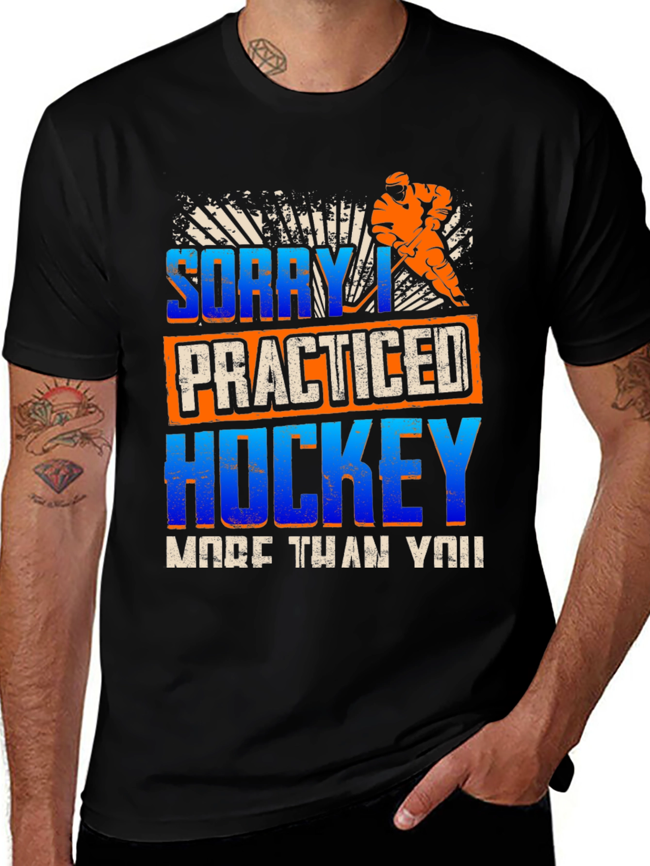 Black Funny Hockey T-Shirt - "Sorry I Practiced" main image