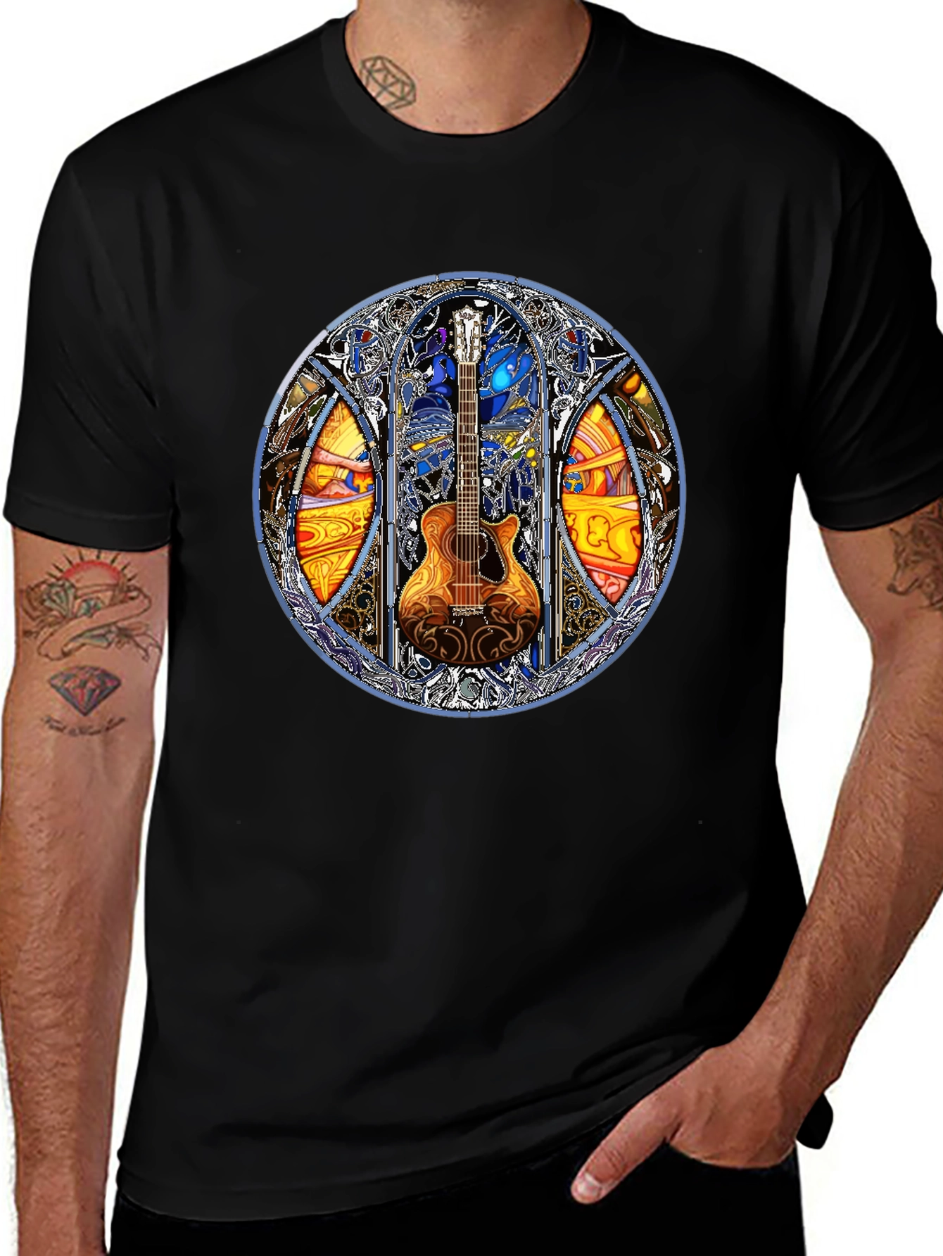 Variant 15 of Stained Glass Guitar Graphic T-Shirt - Unique Design