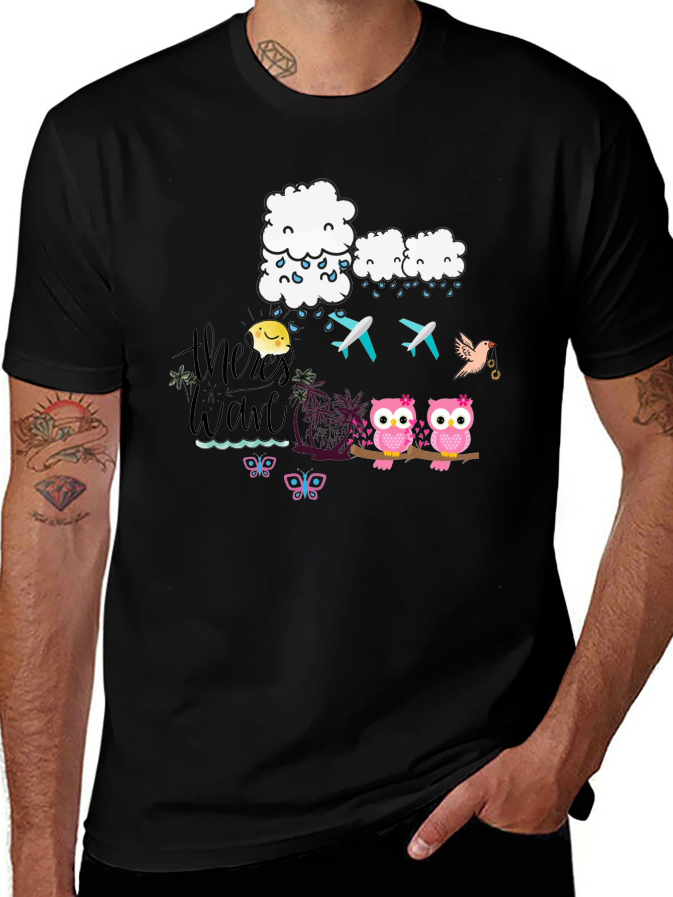Variant 24 of Cute Cartoon Graphic Print Black T-Shirt