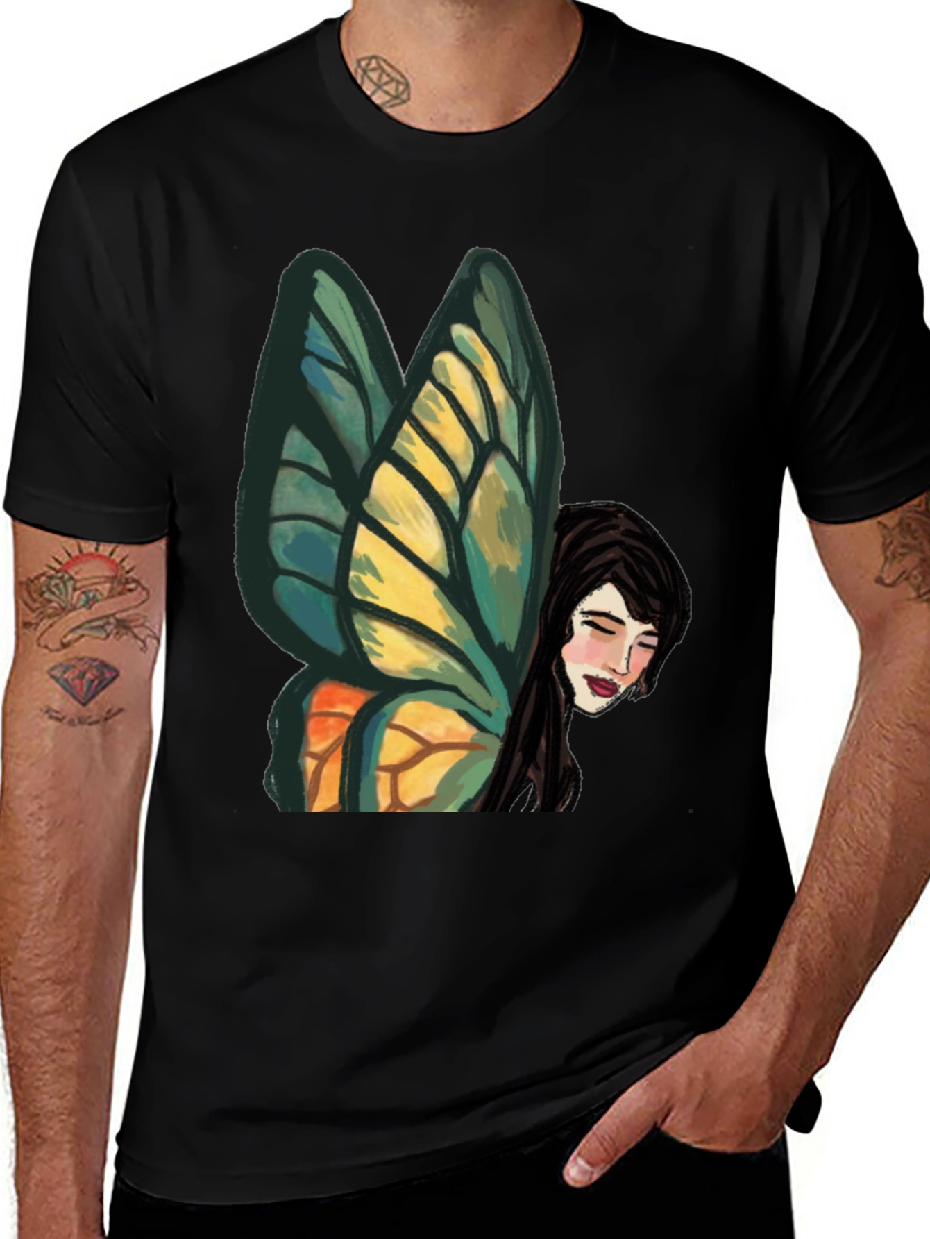 Variant 4 of Whimsical Butterfly Fairy Graphic Tee - Black