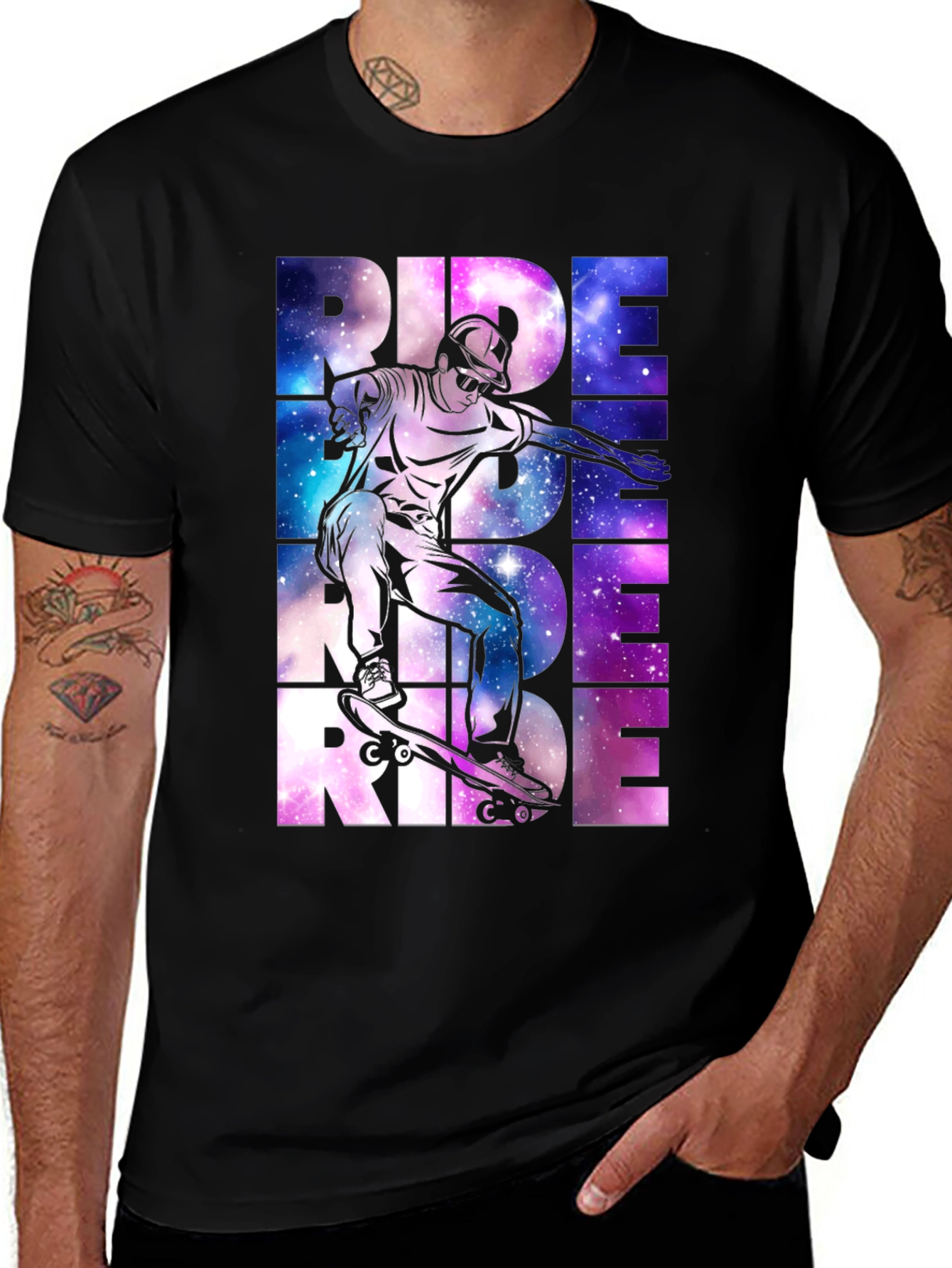 Variant 9 of Skateboarding Ride Graphic Tee - Galaxy Design