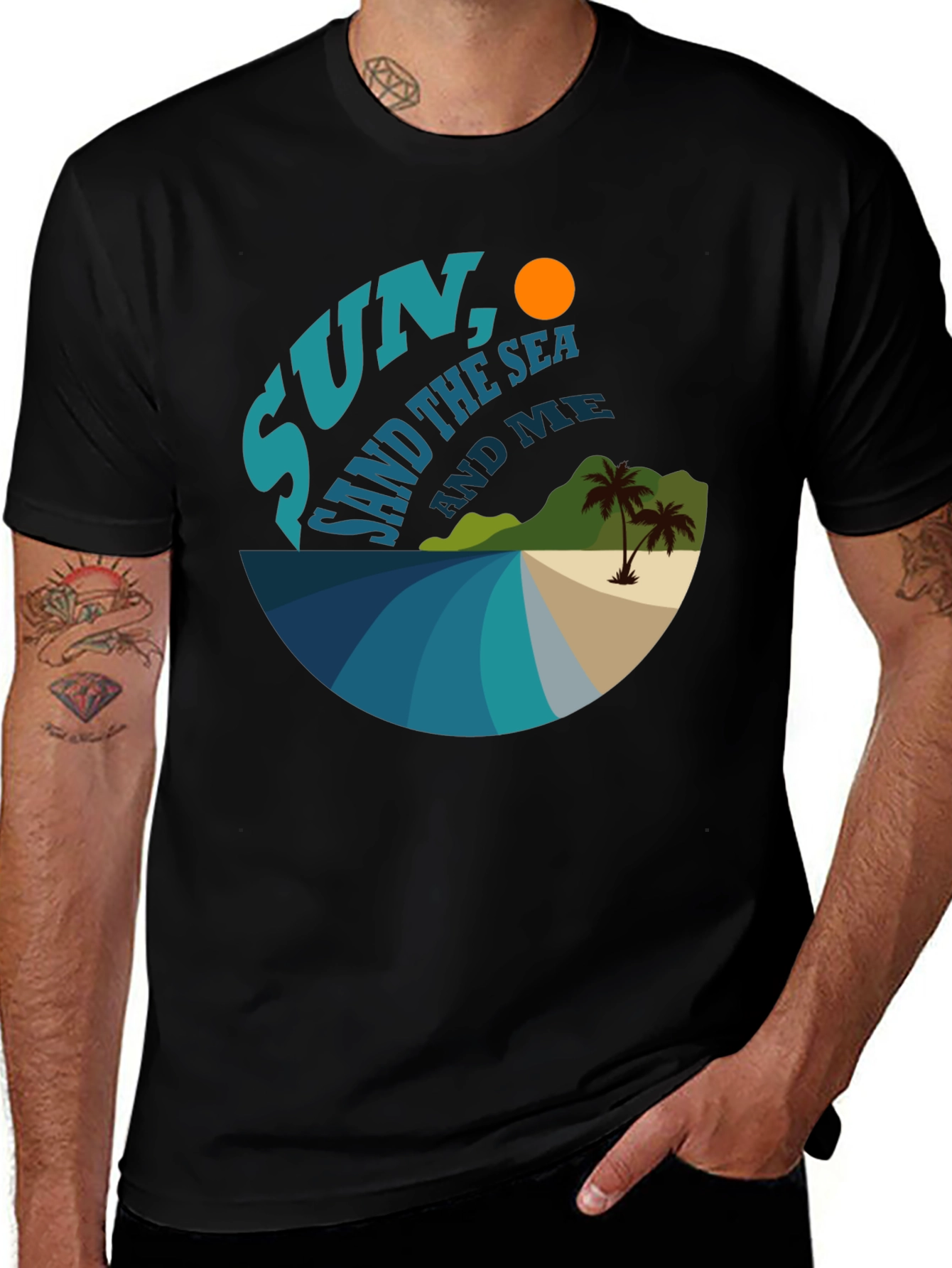Variant 29 of Sun Sand Sea Me T-Shirt Black Cotton Beach Holiday Vacation Unisex