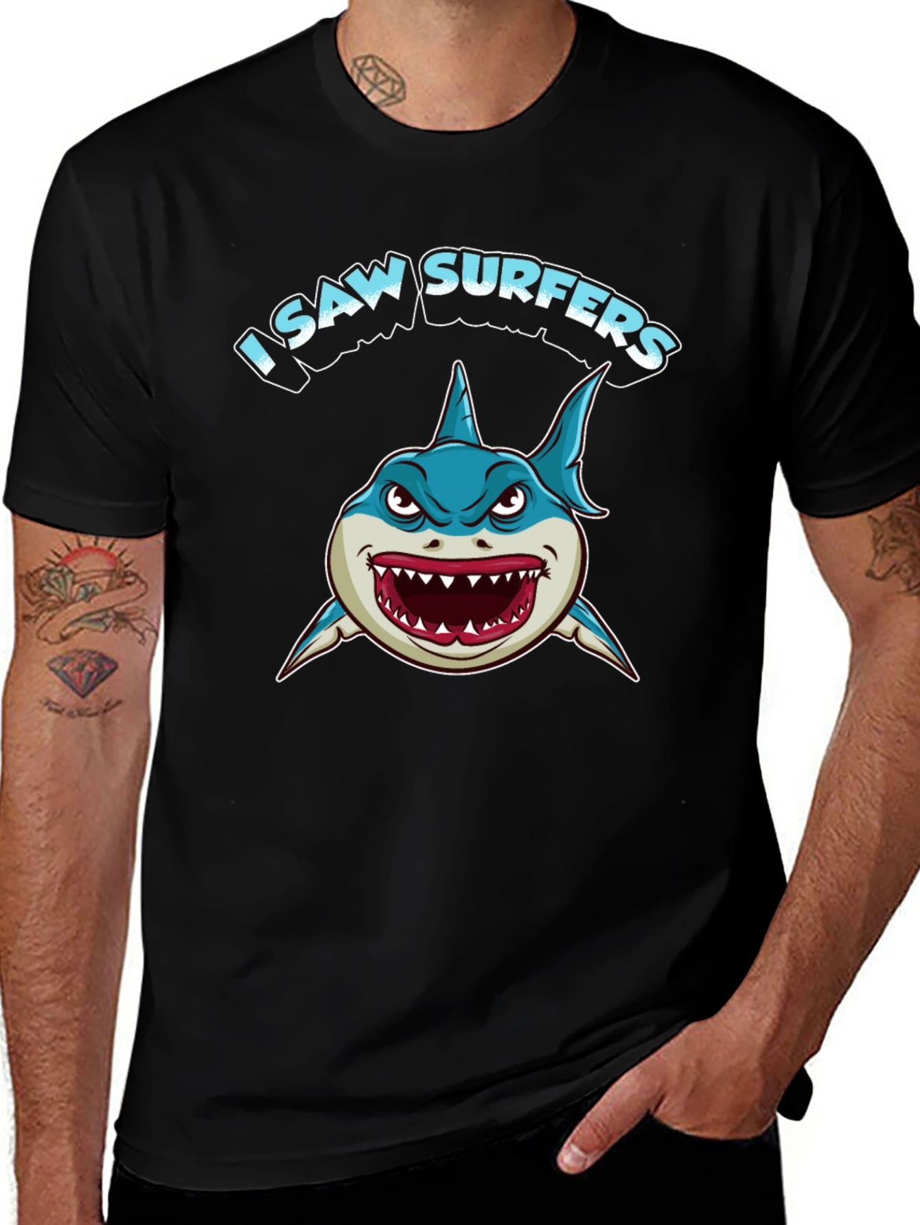 I Saw Surfers Shark Graphic Tee - Black
