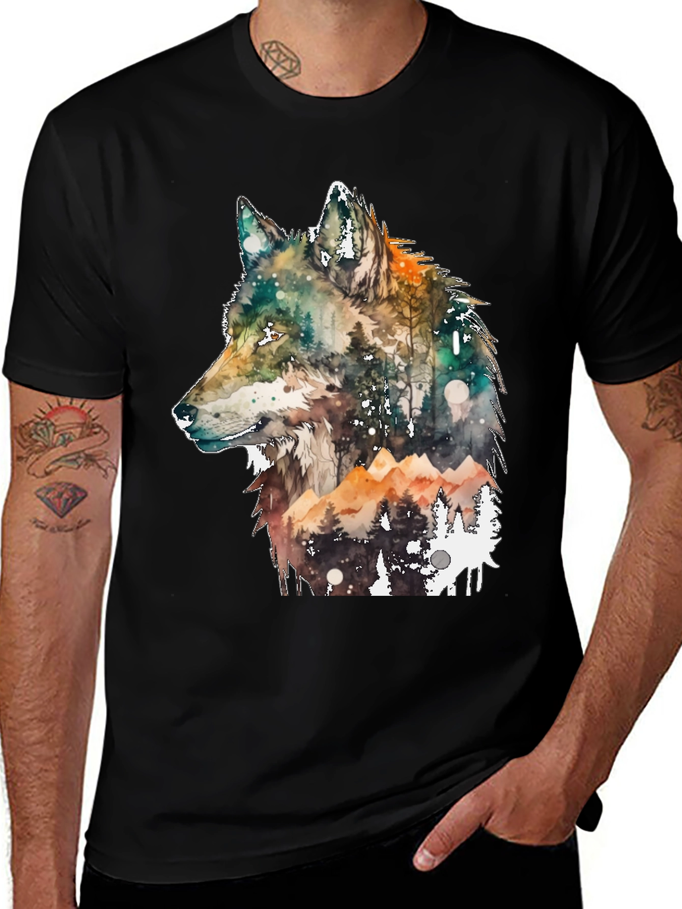 Variant 23 of Wolf Forest Graphic Tee - Unisex Black T-Shirt
