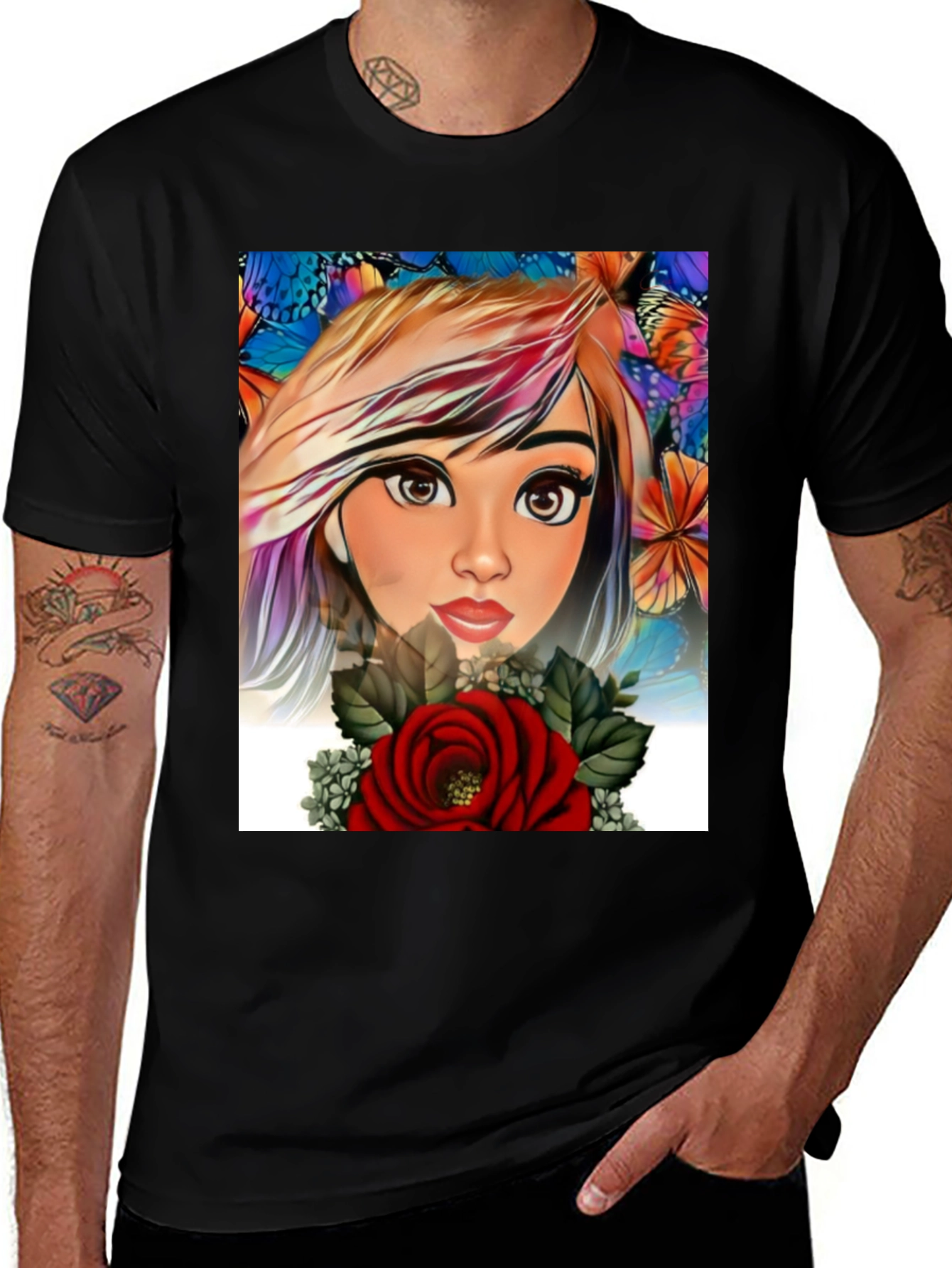 Variant 7 of Artistic Floral Girl Graphic Print Tee