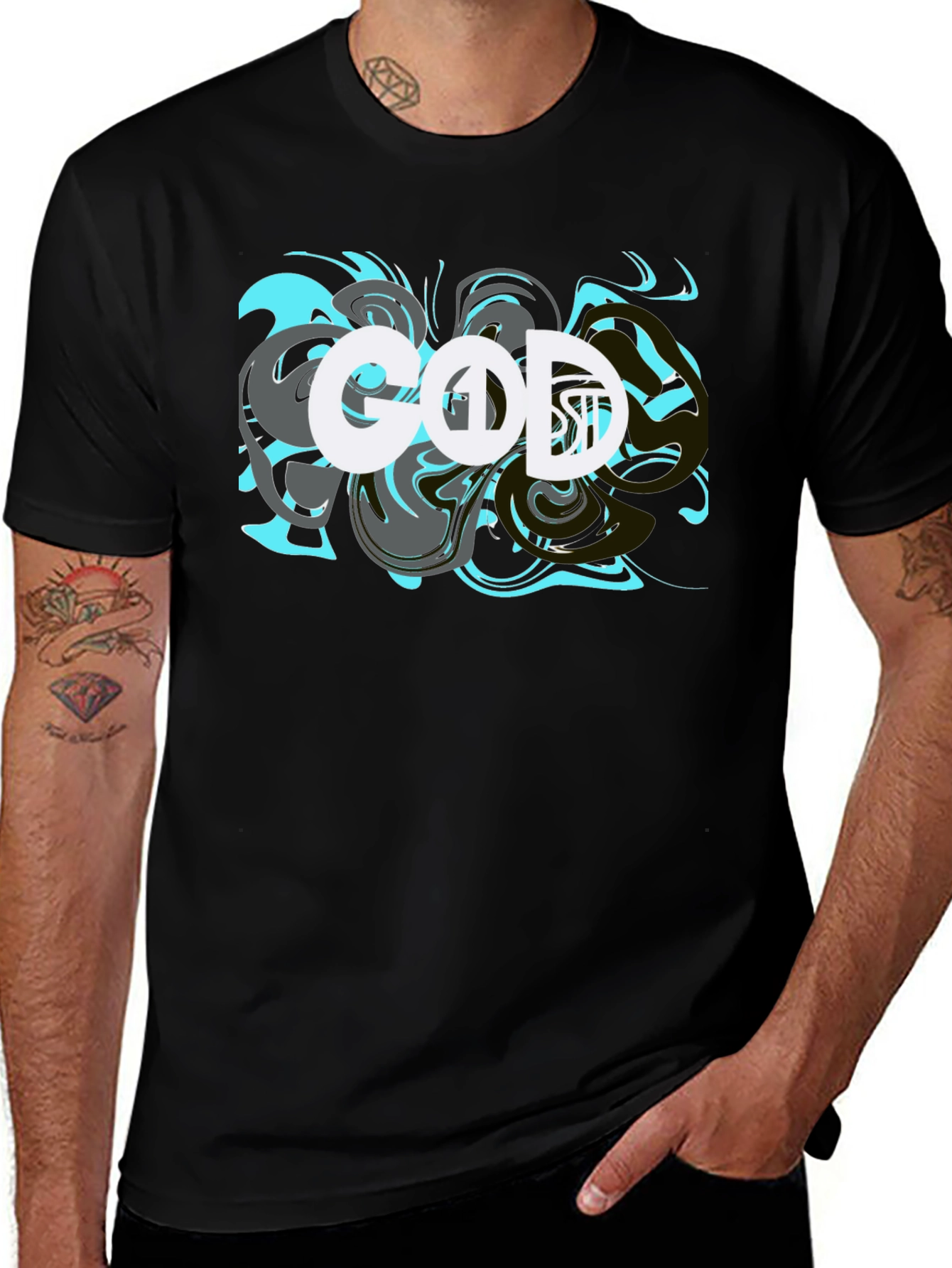 Abstract GOD Graphic Black T-Shirt