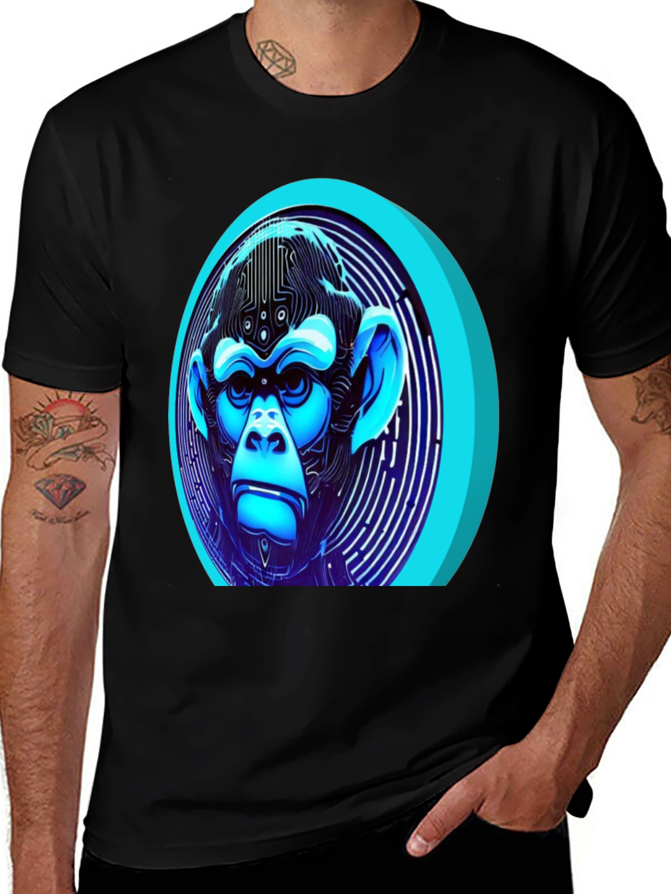 Variant 24 of Cyber Monkey Graphic Tee - Futuristic Style