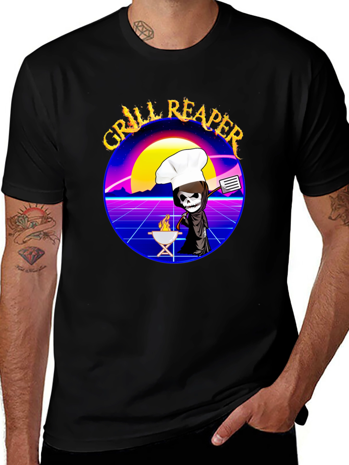 Variant 25 of Grill Reaper Chef T-Shirt - Funny BBQ Grim Reaper Tee