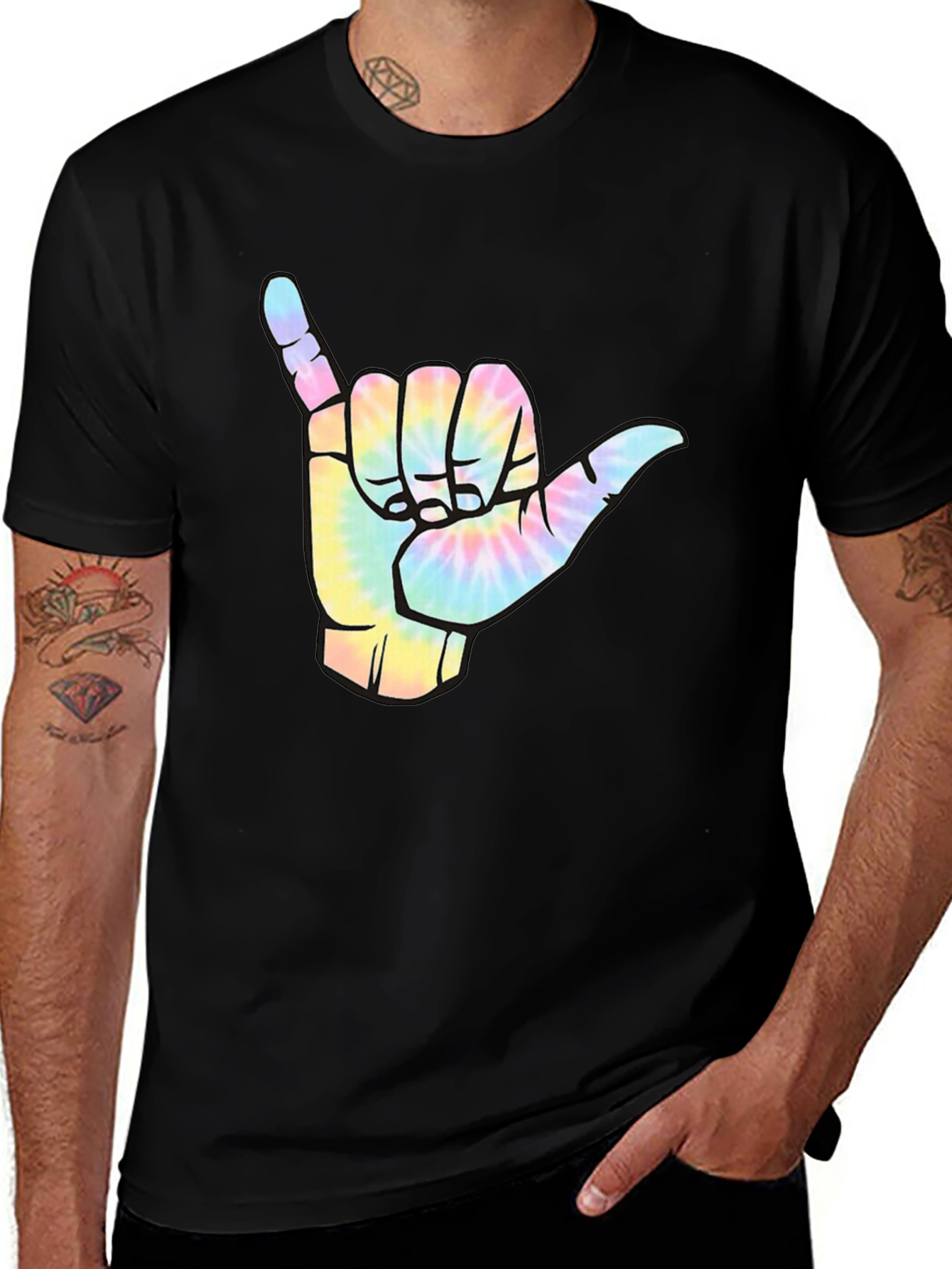 Variant 13 of Shaka Sign Tie-Dye Graphic Black T-Shirt