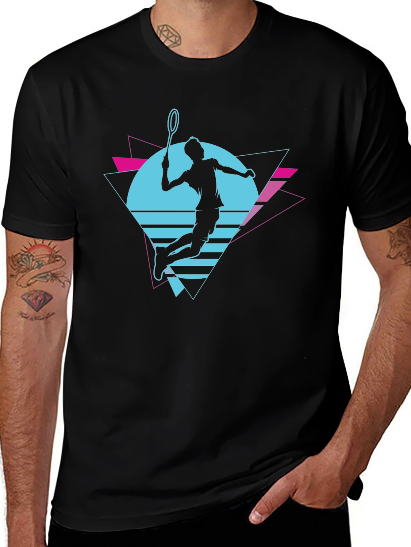 Variant 29 of Retro Badminton Player Graphic T-Shirt
