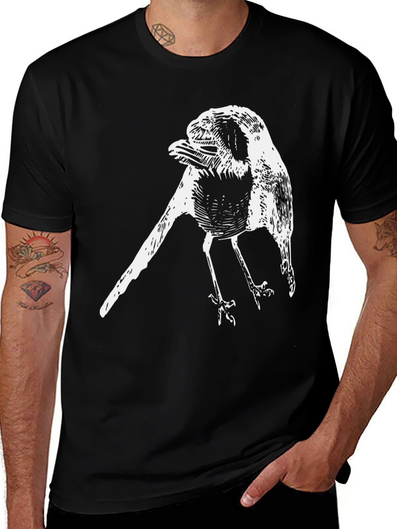 Variant 13 of Stylish Bird Print Black T-Shirt