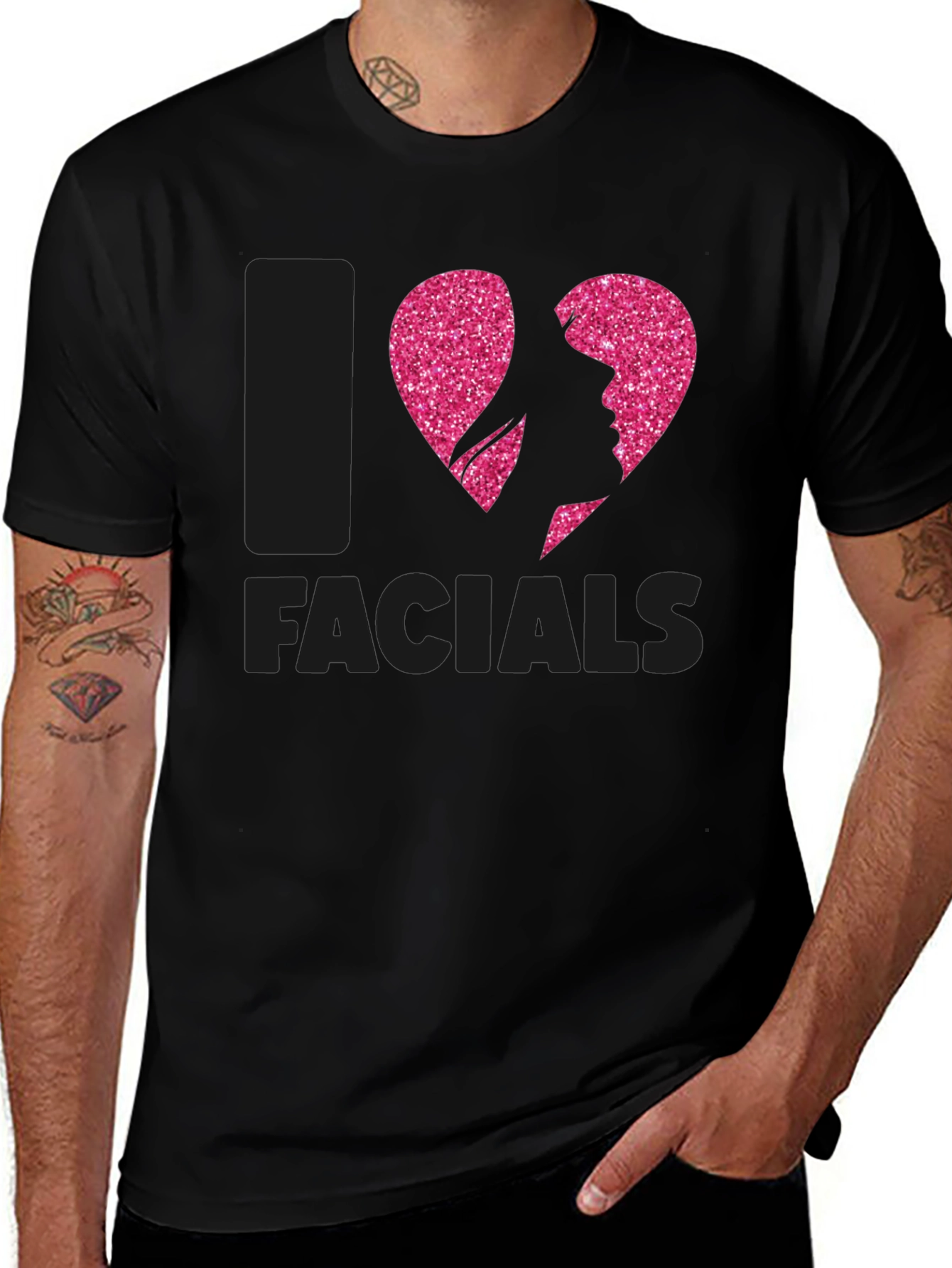 Variant 26 of I Heart Facials T-Shirt Funny Pink Glitter Design
