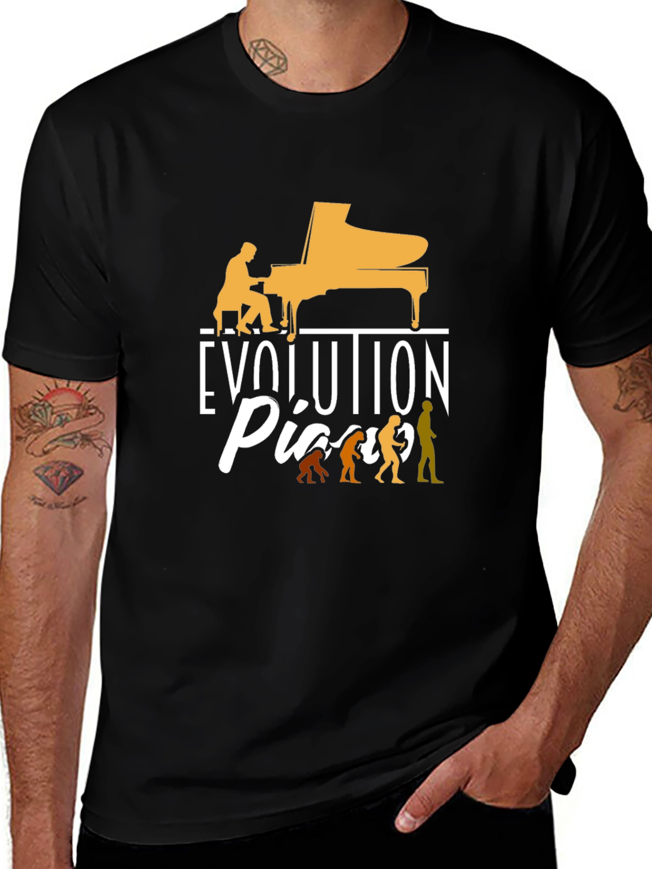 Variant 10 of Evolution of Piano Player T-Shirt Black