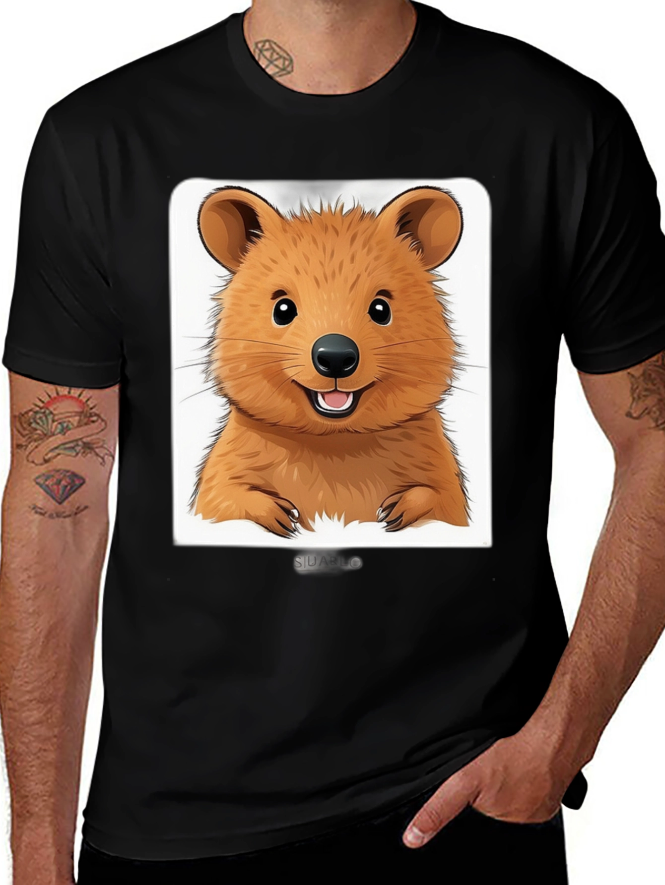 Variant 9 of Cute Quokka Graphic T-Shirt - Unisex Black Tee