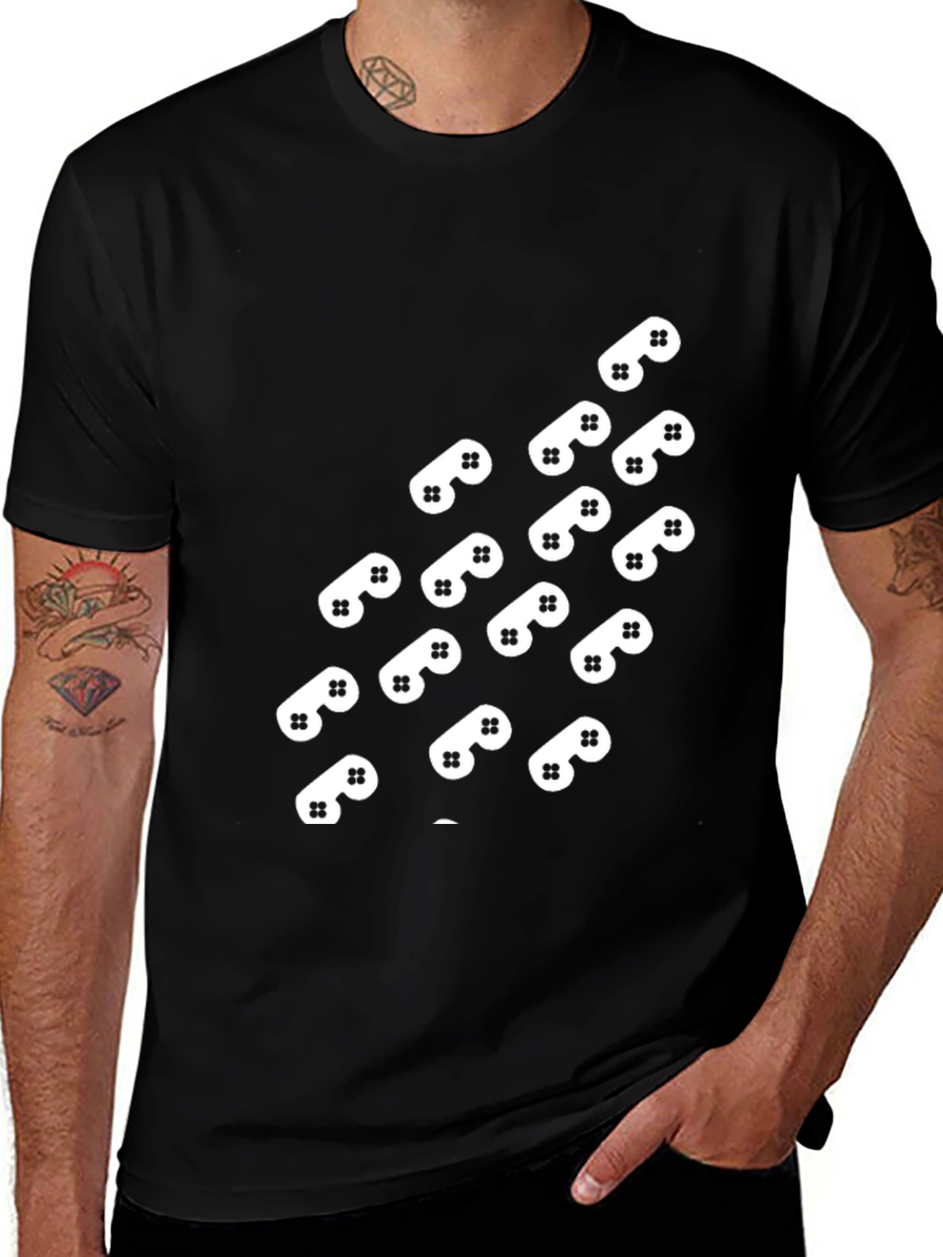 Variant 29 of Gamer T-Shirt: Cool Controller Pattern, Casual Black Tee