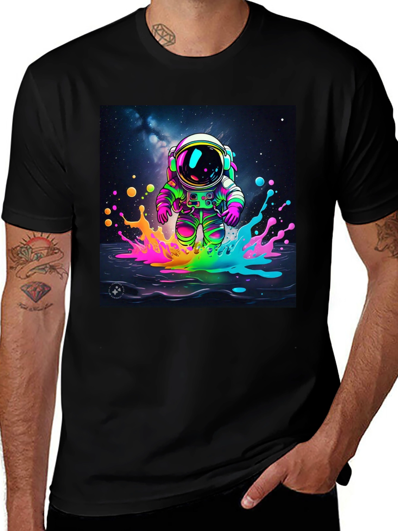 Variant 16 of Astronaut Splash T-Shirt - Vibrant Space Art Tee