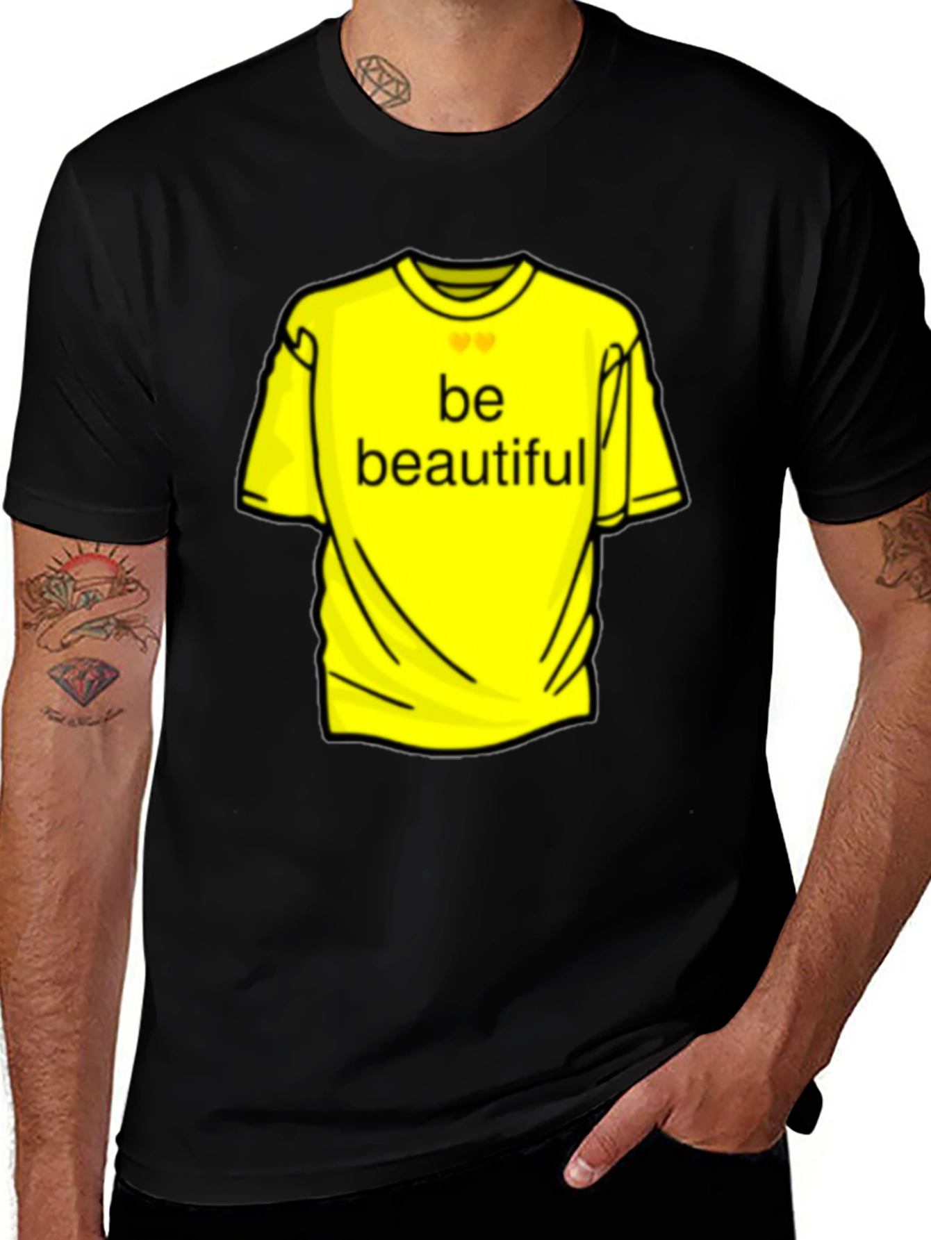 Variant 5 of Be Beautiful Yellow Graphic Tee - Black Casual T-Shirt