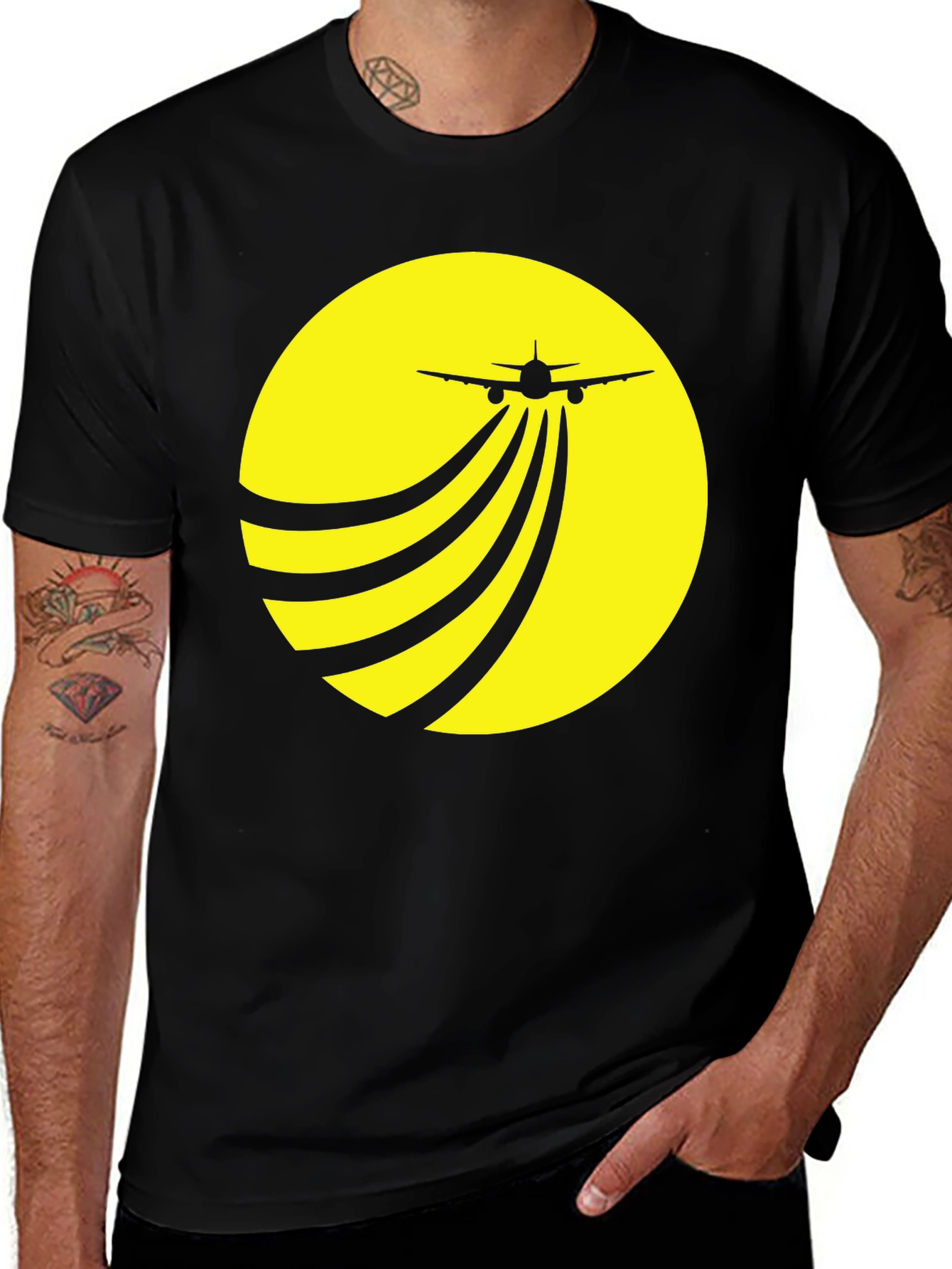 Variant 27 of Airplane Takeoff Graphic Tee - Black Crew Neck