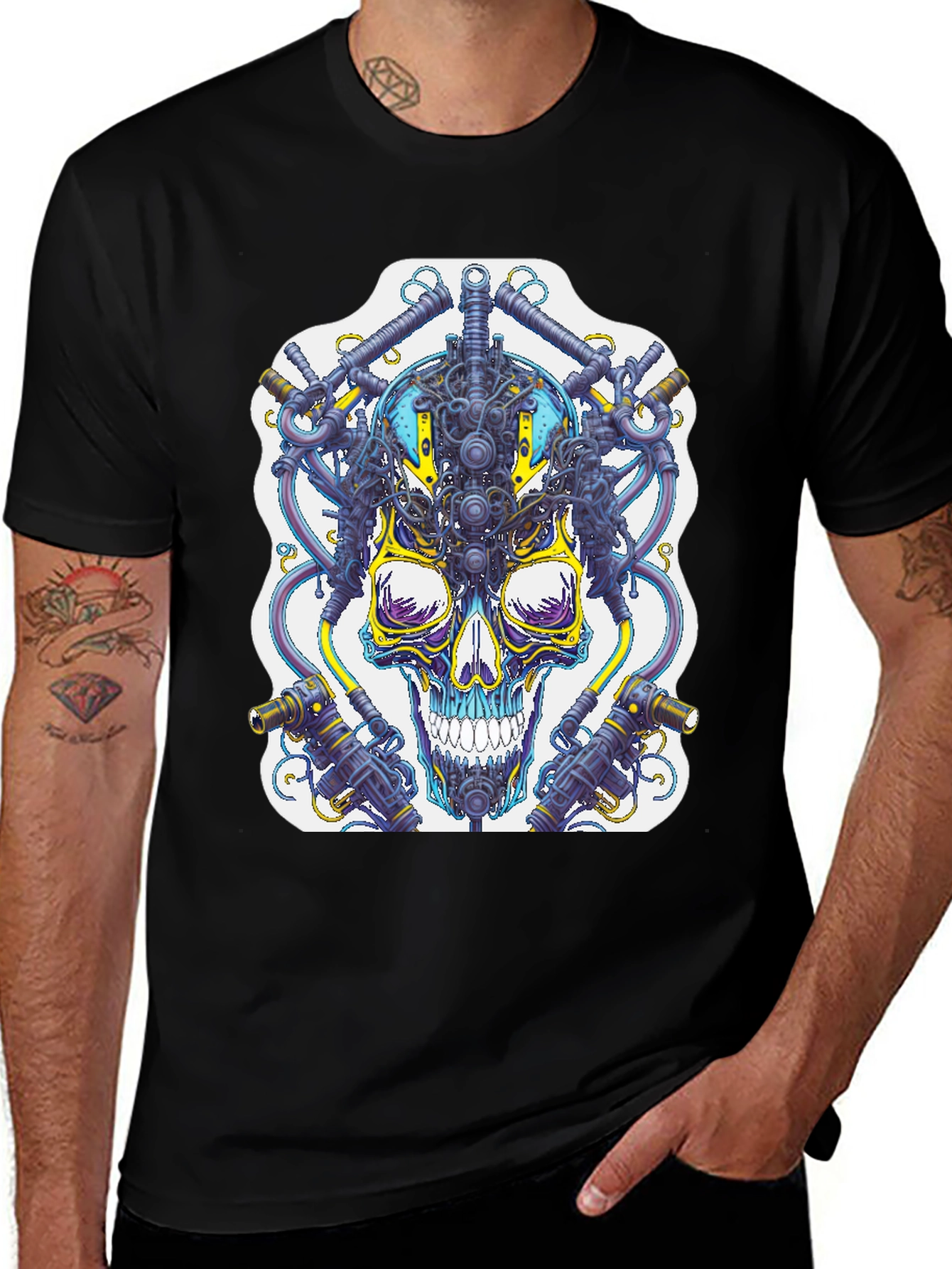 Variant 25 of Cyberpunk Skull Graphic T-Shirt - Unique Techwear Style