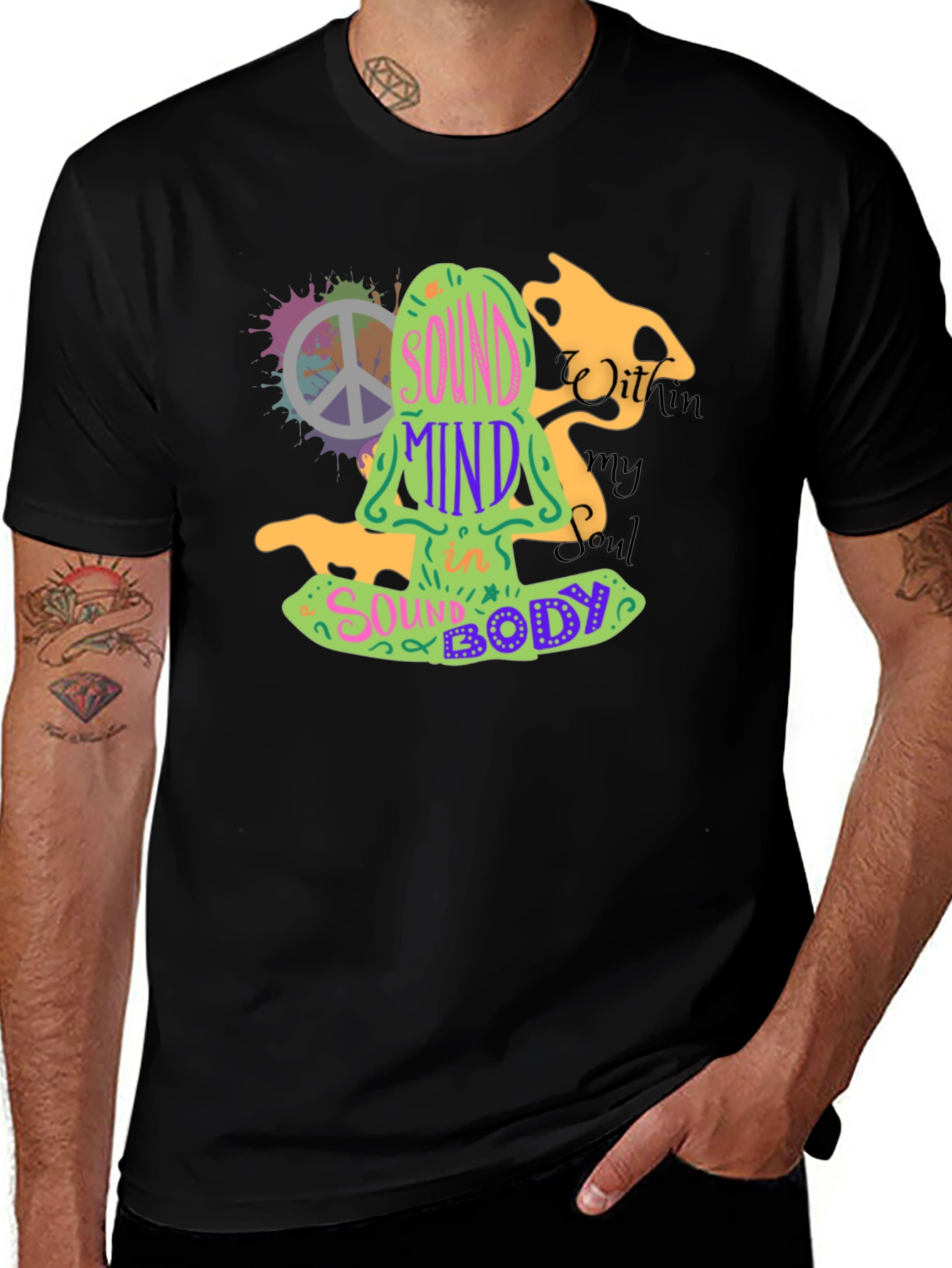 Variant 18 of Sound Mind Sound Body Black T-Shirt Yoga Meditation Tee
