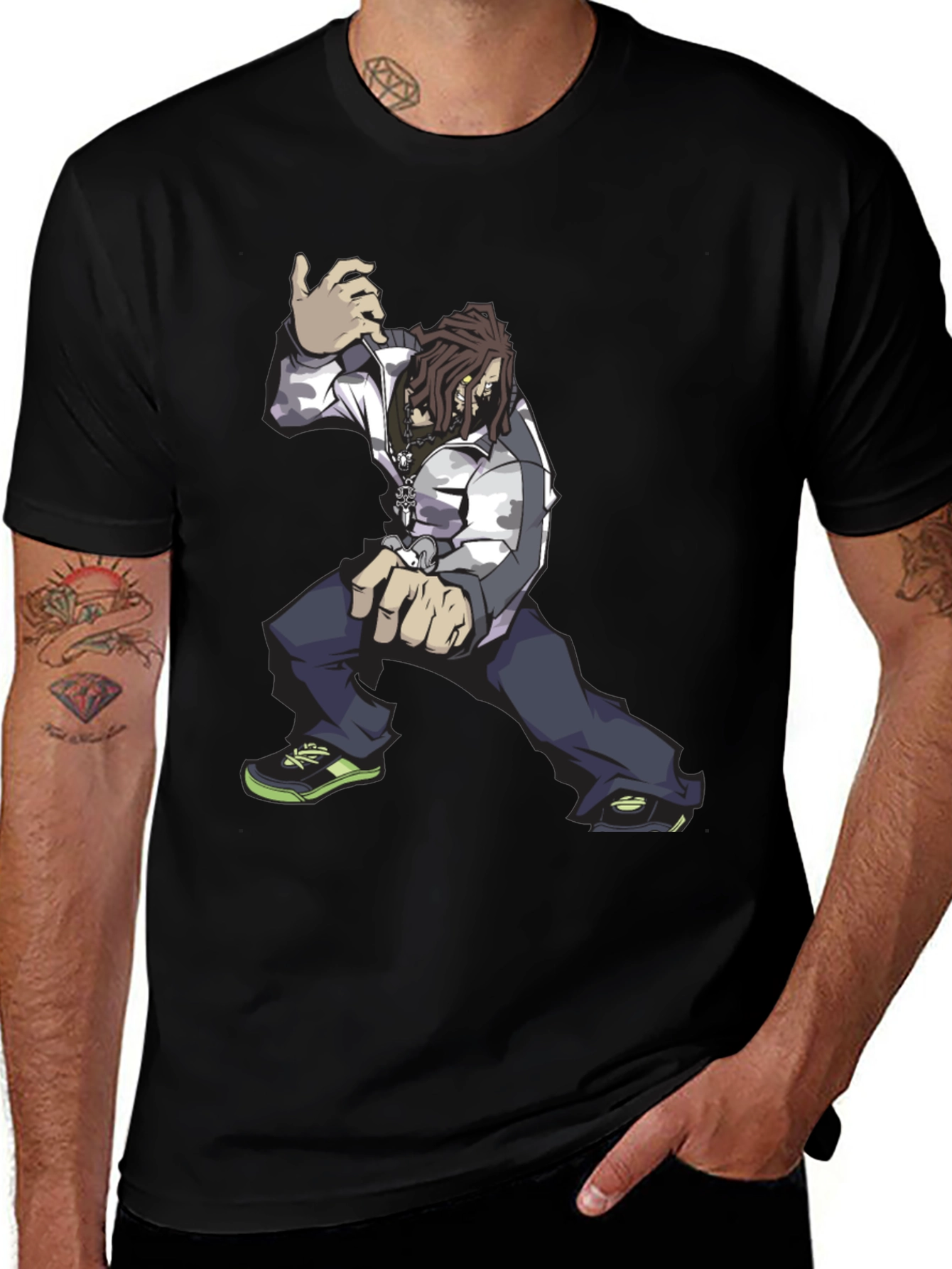 Variant 13 of Cool Animated Character Graphic Black T-Shirt