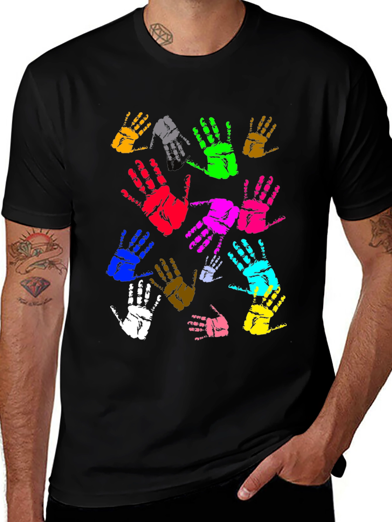 Variant 30 of Colorful Handprint Graphic Black T-Shirt