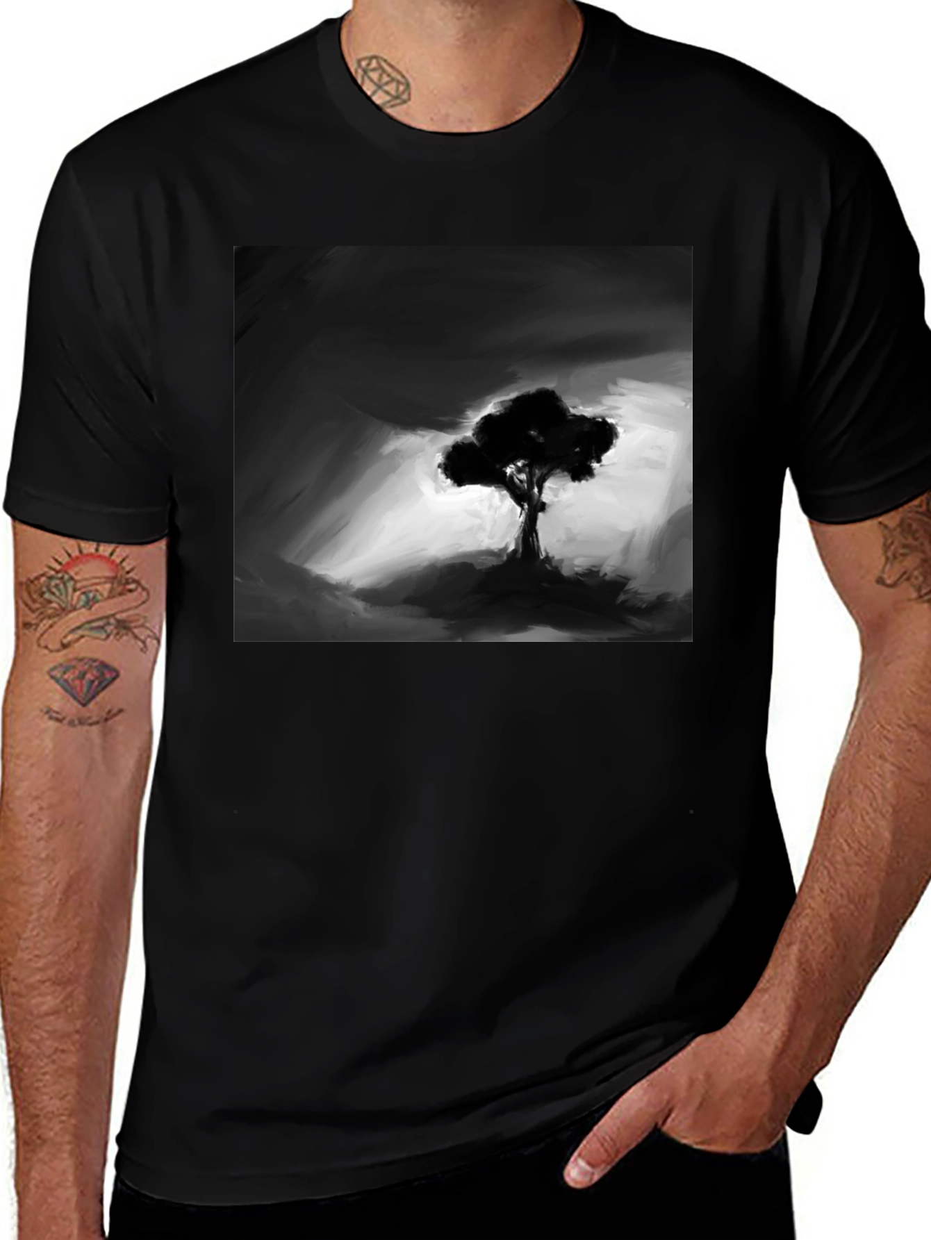 Monochrome Tree Graphic Tee - Stylish Men's Black T-Shirt