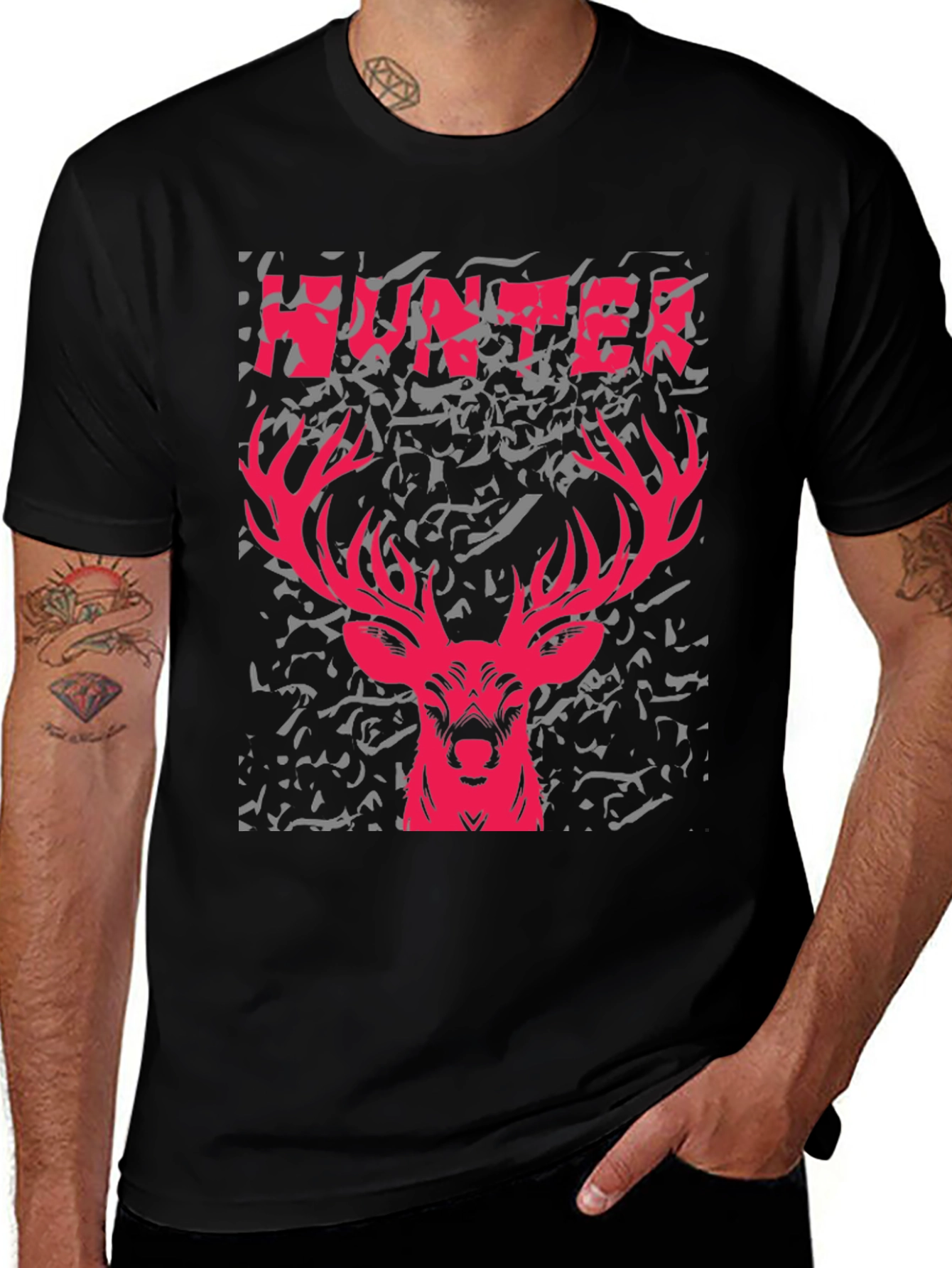 Hunter Deer Graphic Tee - Men's Black T-Shirt
