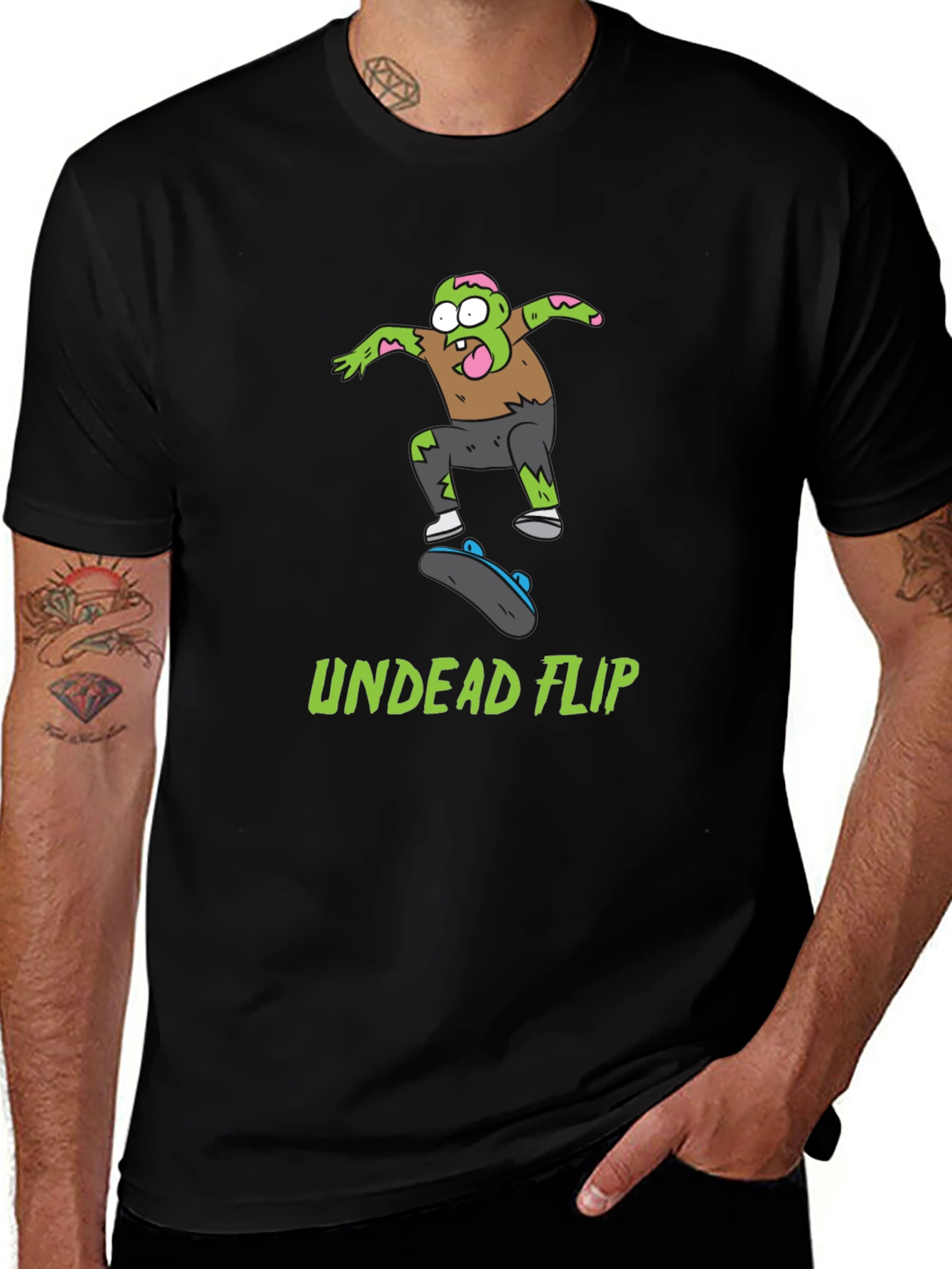 Variant 29 of Undead Flip Zombie Skateboarder Black T-Shirt